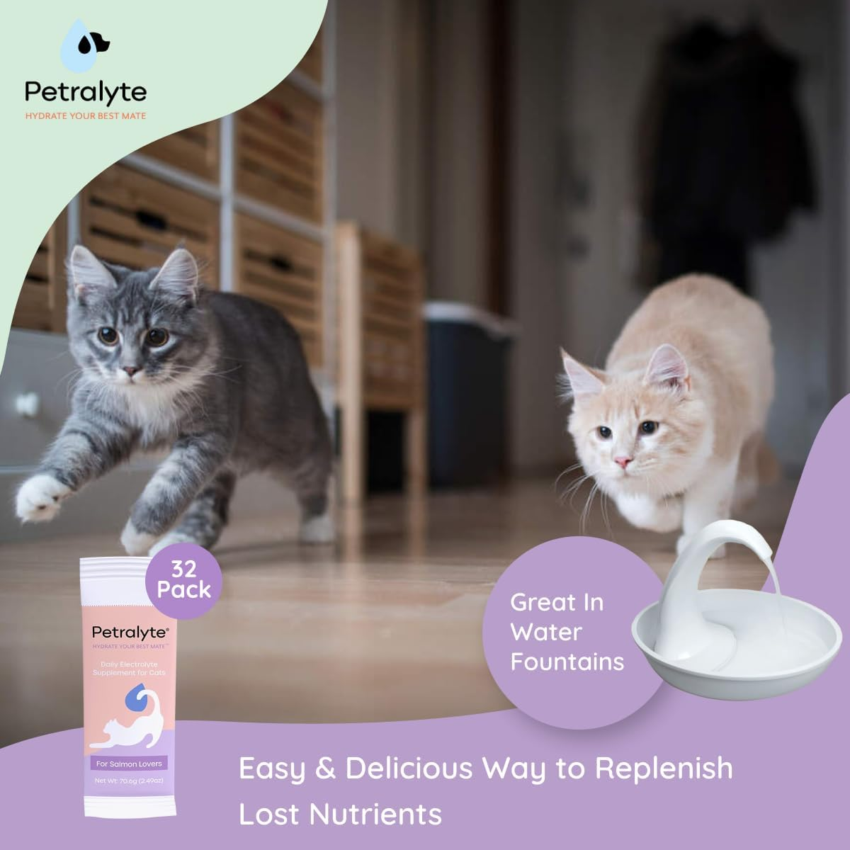 Cat Hydration Electrolyte and Cat Joint Supplement | Hydration Support for Cats W/Glucosamine, Chondroitin, L-Glutamine, Taurine, Lysine & Prebiotics | for Salmon Lovers | 32 Packets - Image 5