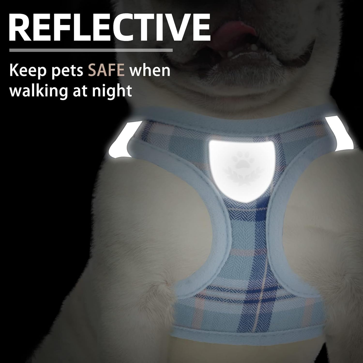 Adjustable Dog Harness Collar and Leash Set Step in No Pull Pet Harness for Small Medium Dogs Puppy and Cats Outdoor Walking Running, Soft Mesh Padded Reflective Vest Harnesses, Blue M - Image 5