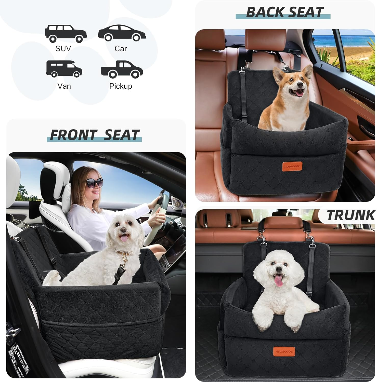 Small Dog Car Seat, Memory Foam Dog Booster Car Seats with Thick Cushion for Medium Dogs under 35Lbs, Detachable Washable Dog Bed for Car, Pet Carseat with Storage Pockets,2 Safety Belts - Image 4