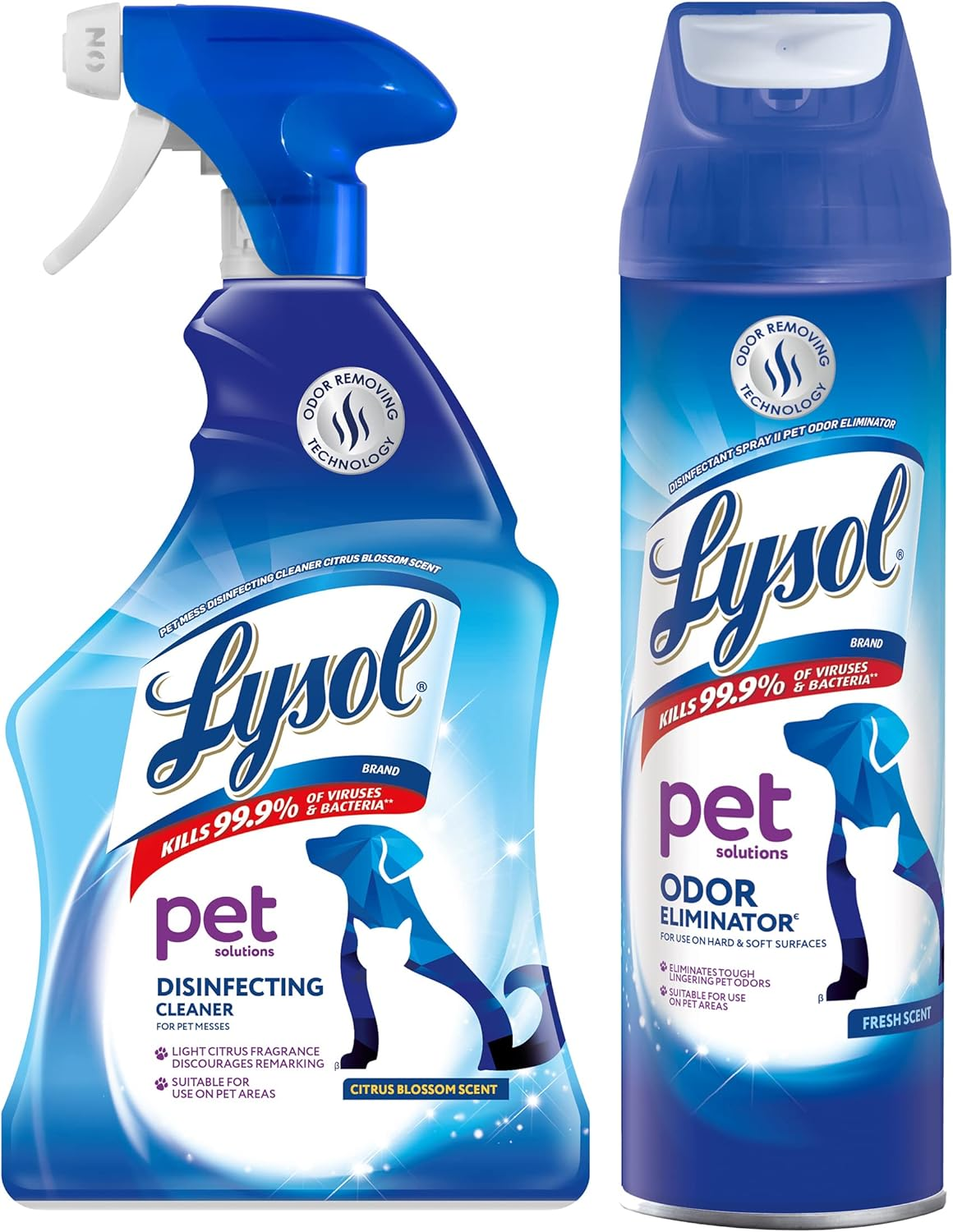 Pet Cleaning Bundle - 1 Pet Solutions Disinfecting Cleaner (32 Fl Oz) and 1 Odor Eliminator (15 Ounce Aerosol)