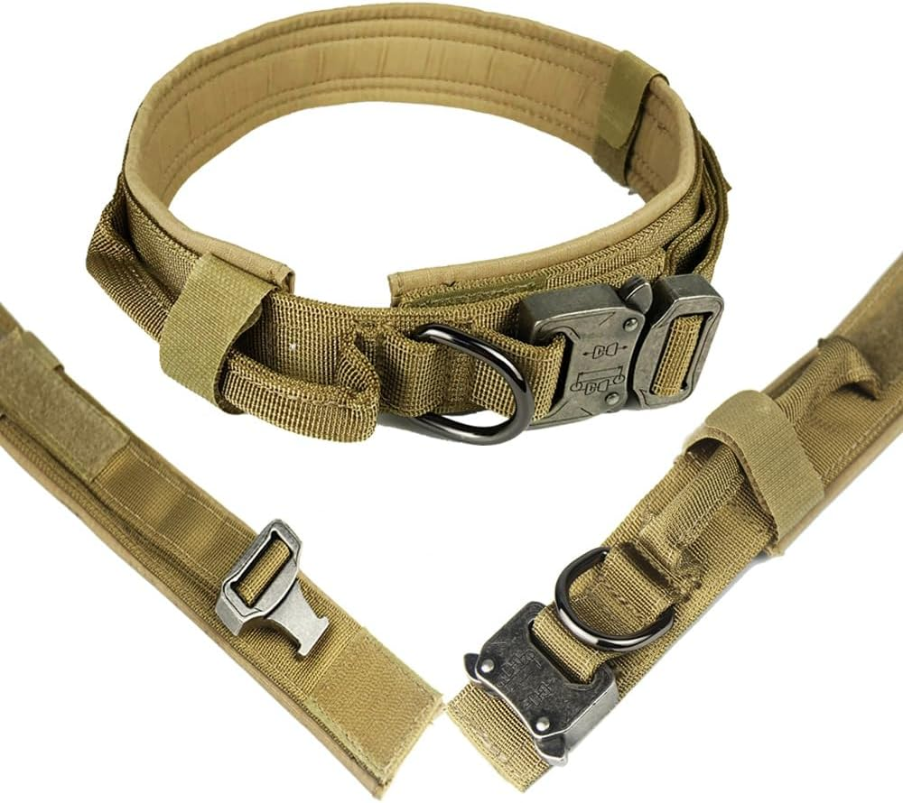 Tactical Dog Harness with Handle, Collar & Leash Set – No Pull Dog Vest with Adjustable Buckles, Reflective Patches & Heavy-Duty Nylon for Medium Dogs (Khaki) - Image 6