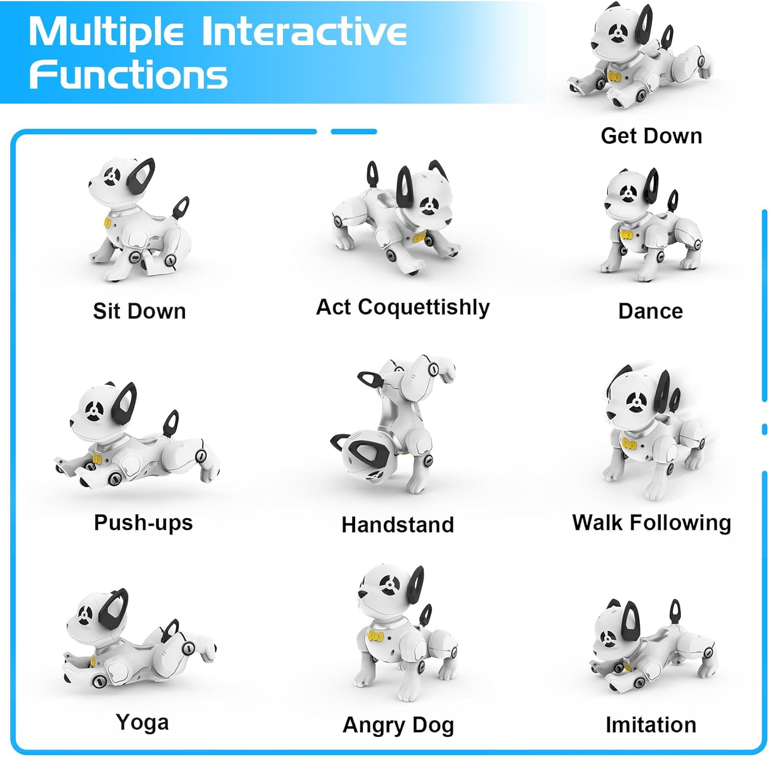 Remote Control Robot Dog Toy, RC Dog Programmable Smart Interactive Robotic Pets, RC Stunt Robot Toys Imitates Animals Music Dancing Handstand Push-Up Follow Functions for Boys Girls Toy White Silver - Image 3