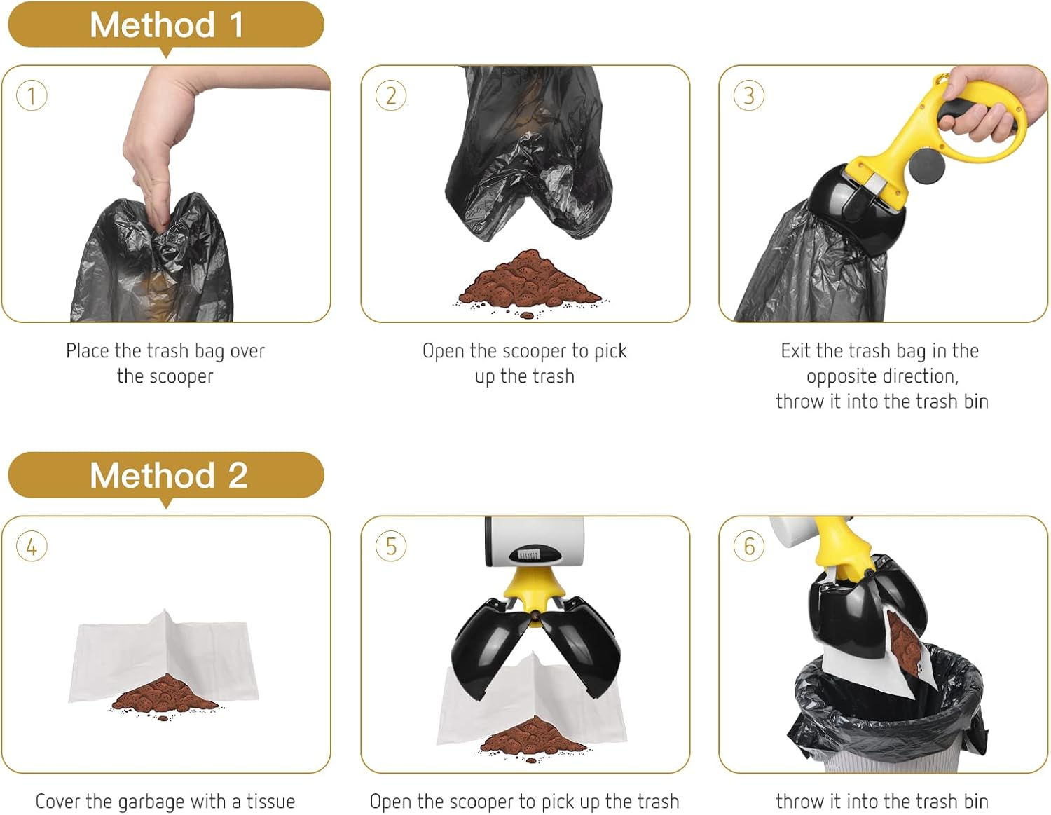 Pet Pooper Scooper for Dogs and Cats with Trash Bags Holder, Non-Breakable High Strength Material Poop Scooper for Easy Grass and Gravel Pick Up(Including a Roll of Trash Bag) (Yellow) - Image 5