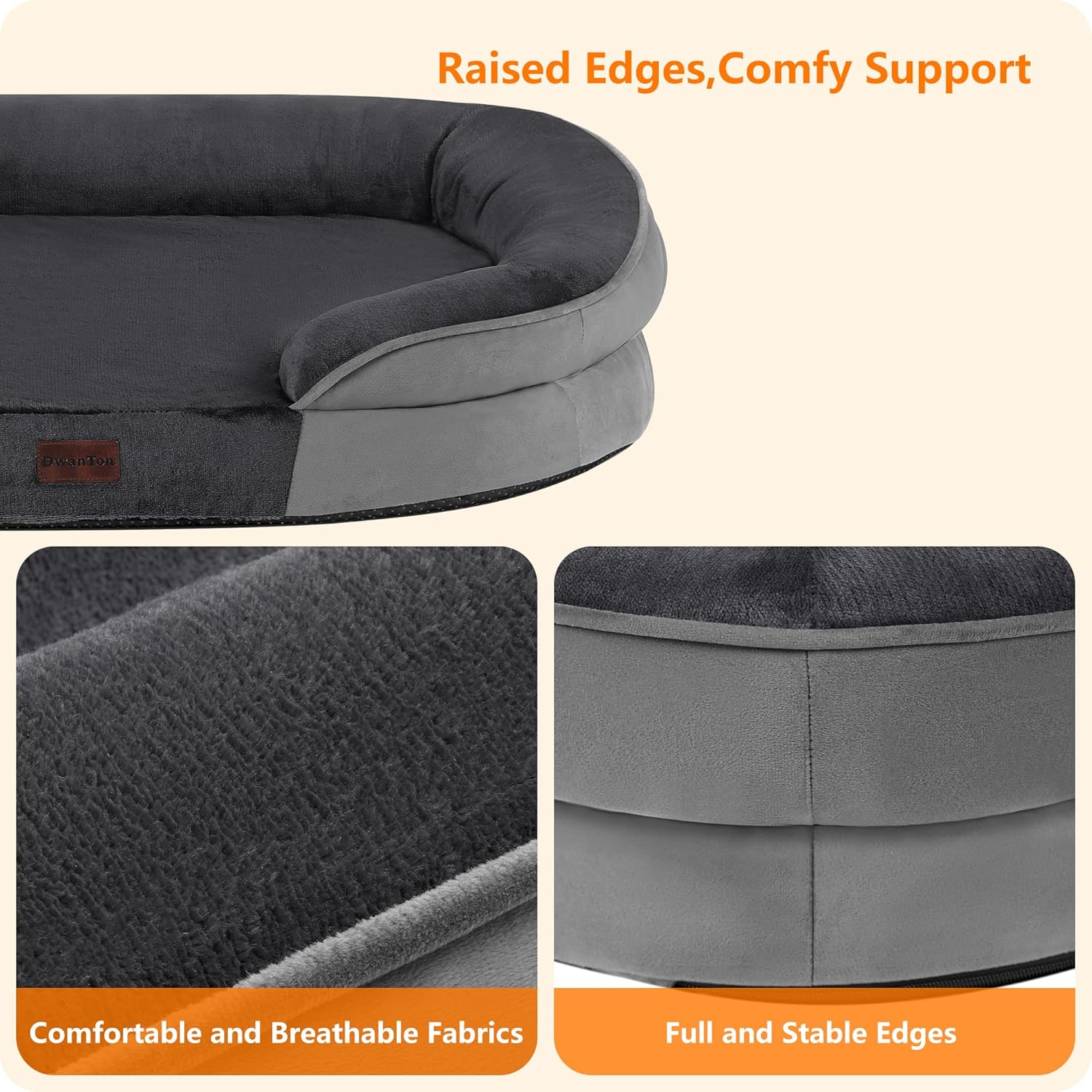 Orthopedic Dog Bed for Medium Dogs with Gel Memory Foam, Waterproof Dog Sofa, Washable Pet Bed with Four Sided Bolster Cushion, Removable Cover & Non-Slip Bottom, 35", Dark Gray - Image 5