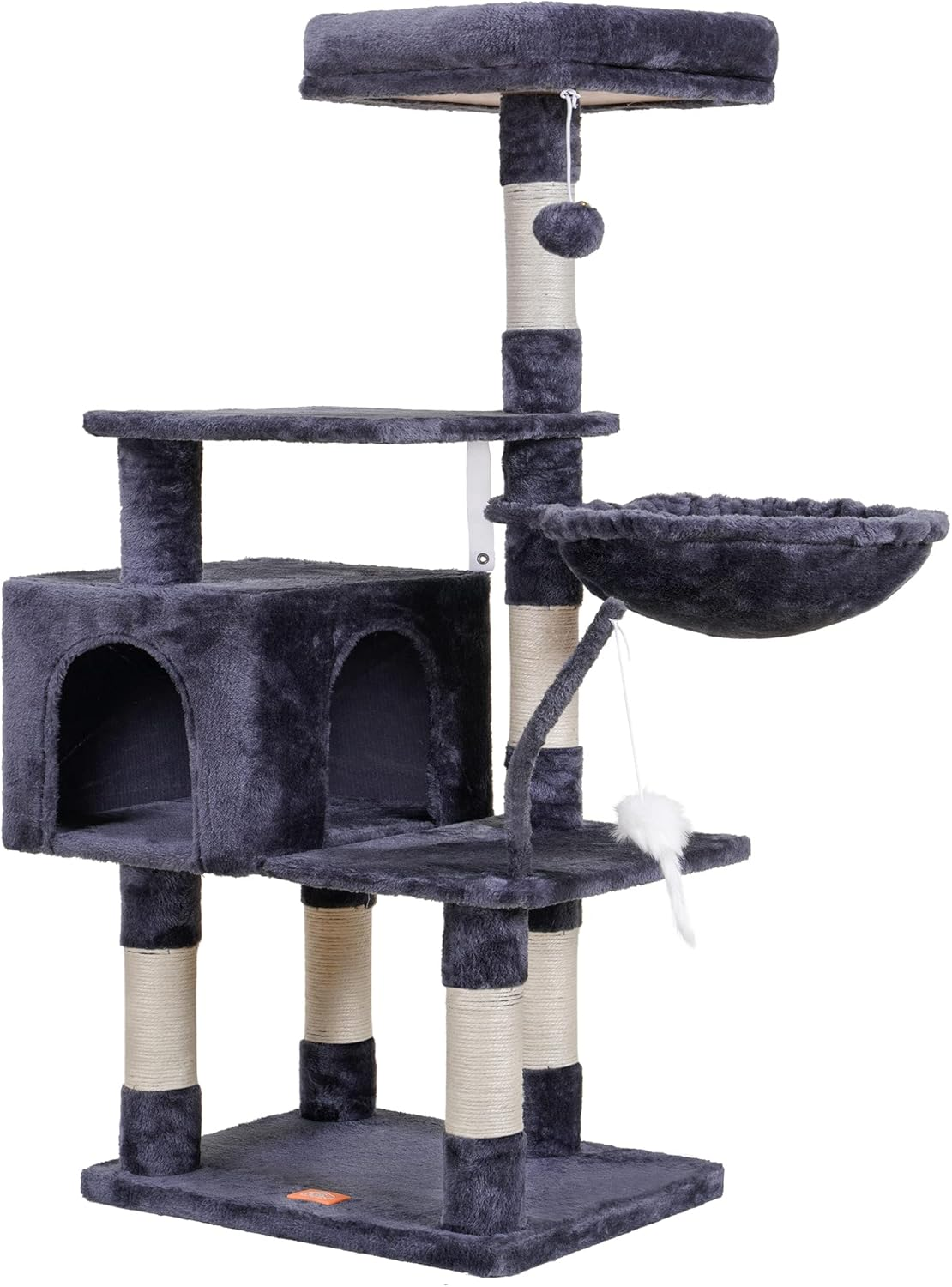 Cat Tree with Toy, Cat Tower Condo for Indoor Cats, Cat House with Padded Plush Perch, Cozy Hammock and Sisal Scratching Posts, Smoky Gray HCT004G - Image 5