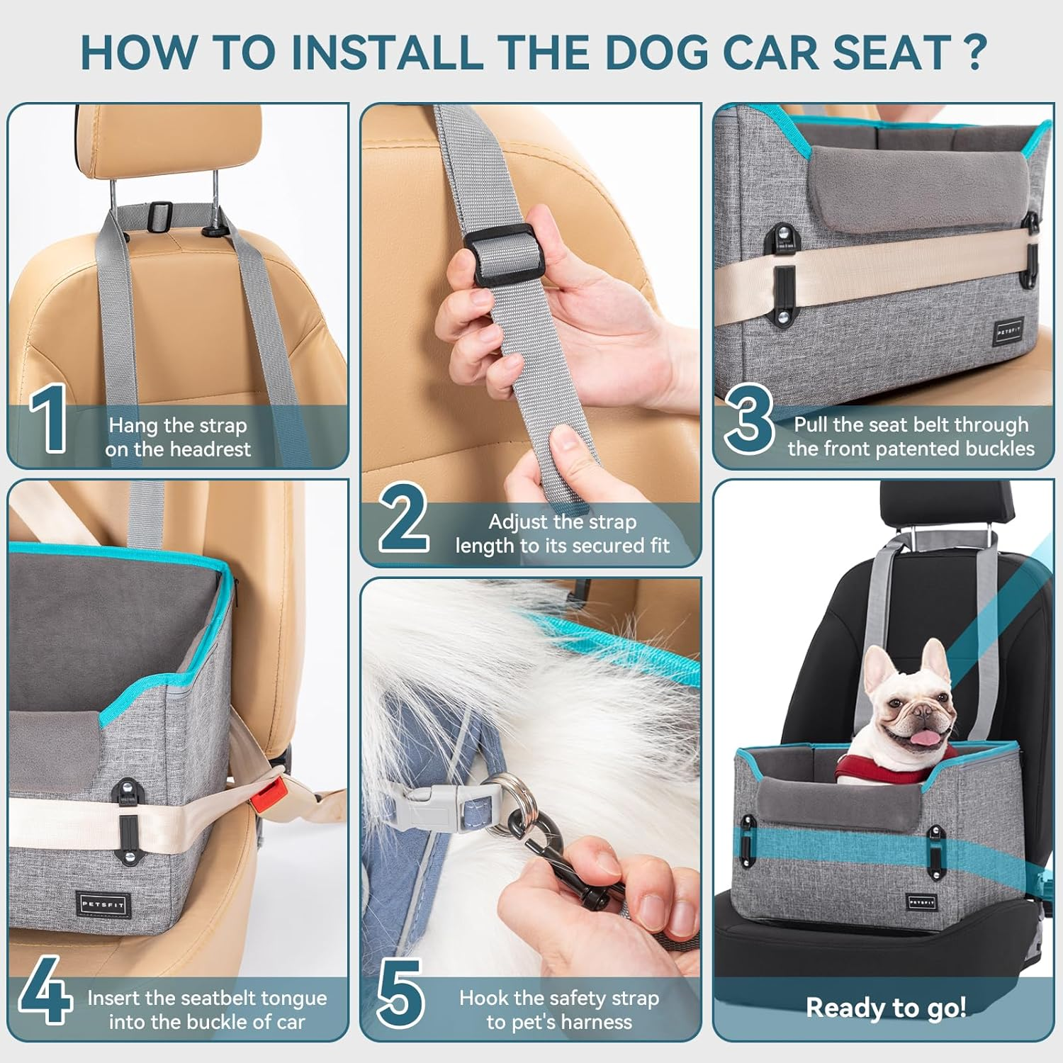 Dog Car Seats for Small Dogs, Patent Safe Buckles Dog Booster Car Seat, Cat Cars Seat with Safety Belt, Suitable for Small Pets up to 25Lbs (Grey) - Image 6