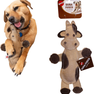 Dura-Fused Leather Barnyard Animals - Stuffed Dog Toy with Squeaker, Real Leather & Jute Fabric, for Light to Moderate Chewers, Great for Adult Dogs and Puppies - 11In, Assorted Styles, 1 Piece
