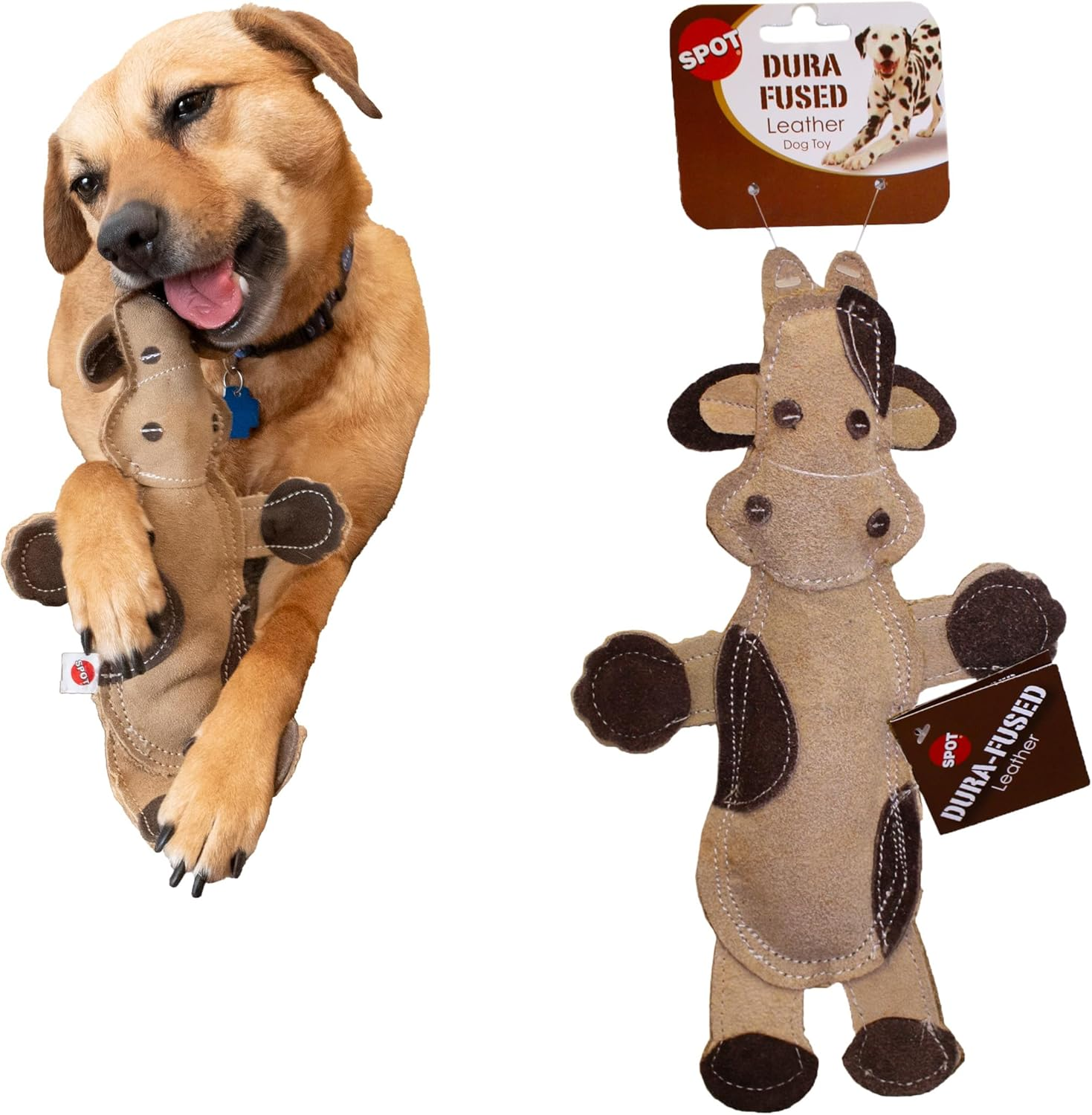Dura-Fused Leather Barnyard Animals - Stuffed Dog Toy with Squeaker, Real Leather & Jute Fabric, for Light to Moderate Chewers, Great for Adult Dogs and Puppies - 11In, Assorted Styles, 1 Piece