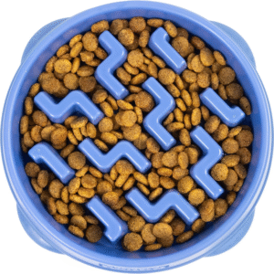 Medium Slow Feeder Bowl, Puzzle Maze for Fast Eaters, Small to Medium Dogs, Helps Prevent Bloat & Aid Digestion, Holds 2 Cups Wet or Dry Food, Non-Slip, Made without BPA, Blue