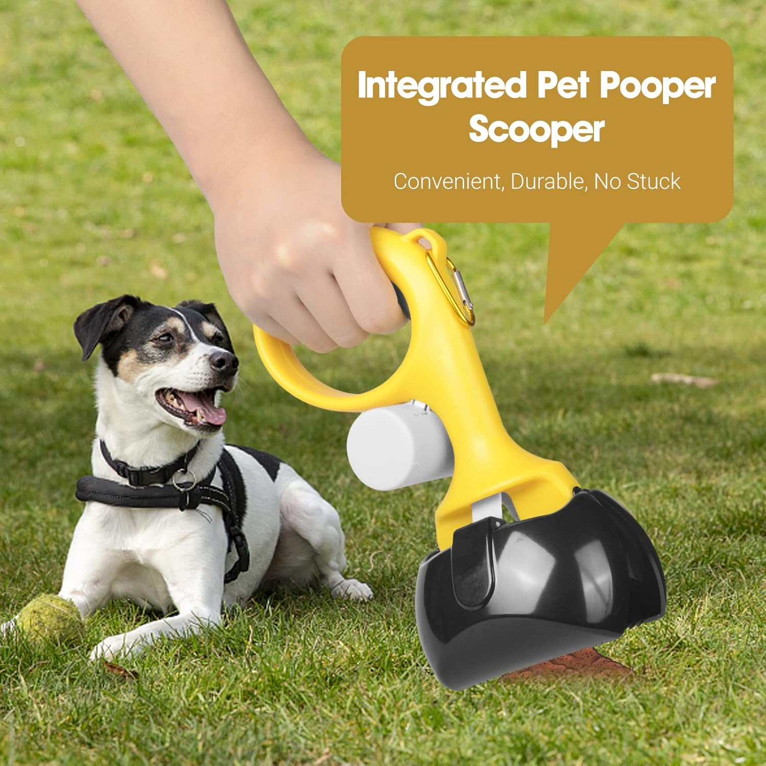 Pet Pooper Scooper for Dogs and Cats with Trash Bags Holder, Non-Breakable High Strength Material Poop Scooper for Easy Grass and Gravel Pick Up(Including a Roll of Trash Bag) (Yellow) - Image 3