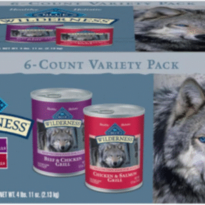 Wilderness High Protein Beef and Chicken & Salmon and Chicken Wet Dog Food Variety Pack for Adult Dogs, Grain-Free, 12.5 Oz Cans (6 Pack)