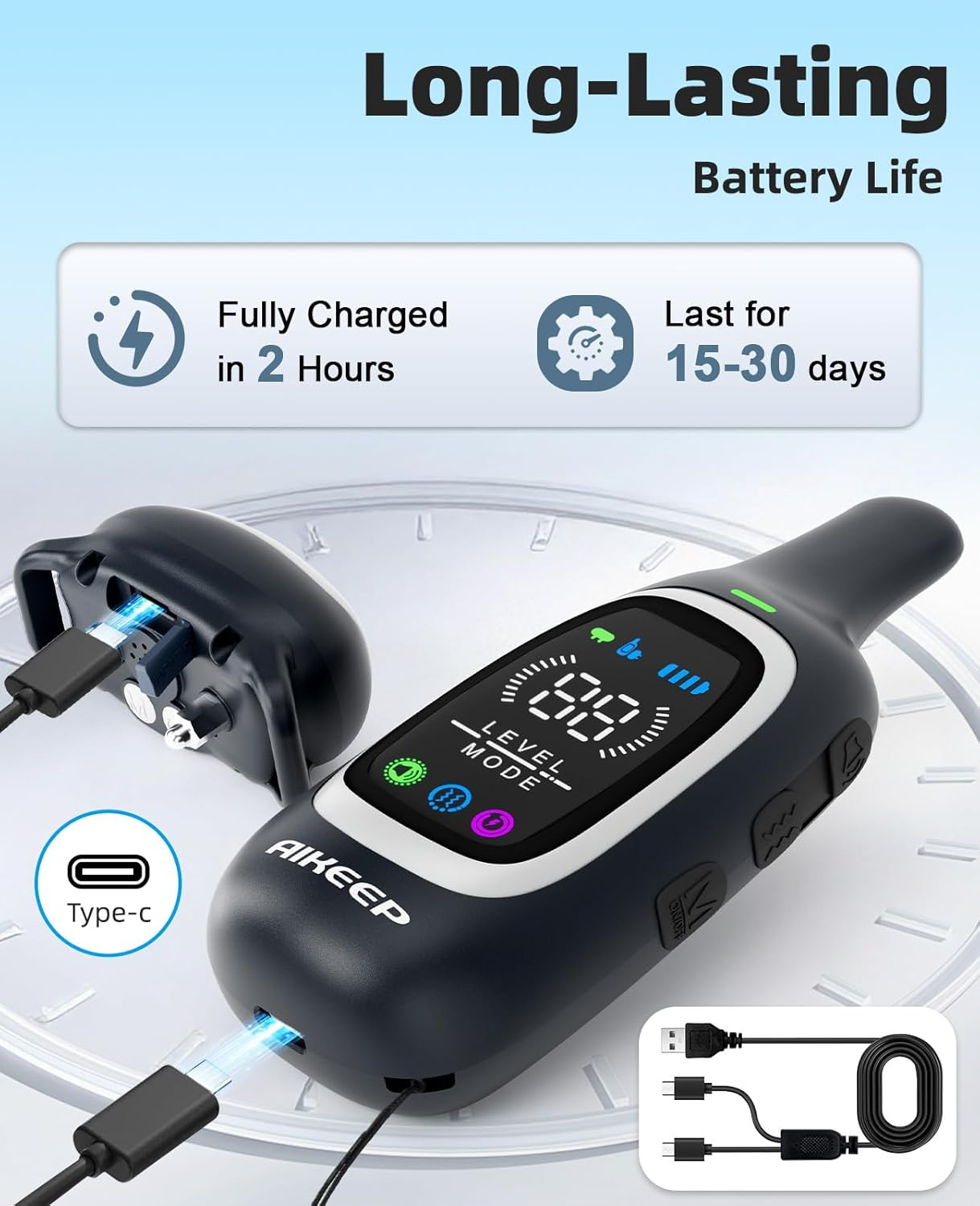 2-In-1 Dog Shock Collar and Bark Collar for Dogs – 3300FT Dog Training Collar with Remote, IP67 Waterproof E Collar with Anti-Bark/Beep/Vibration/Shock Modes for Small Medium Large Dog(8-120Lbs) - Image 7