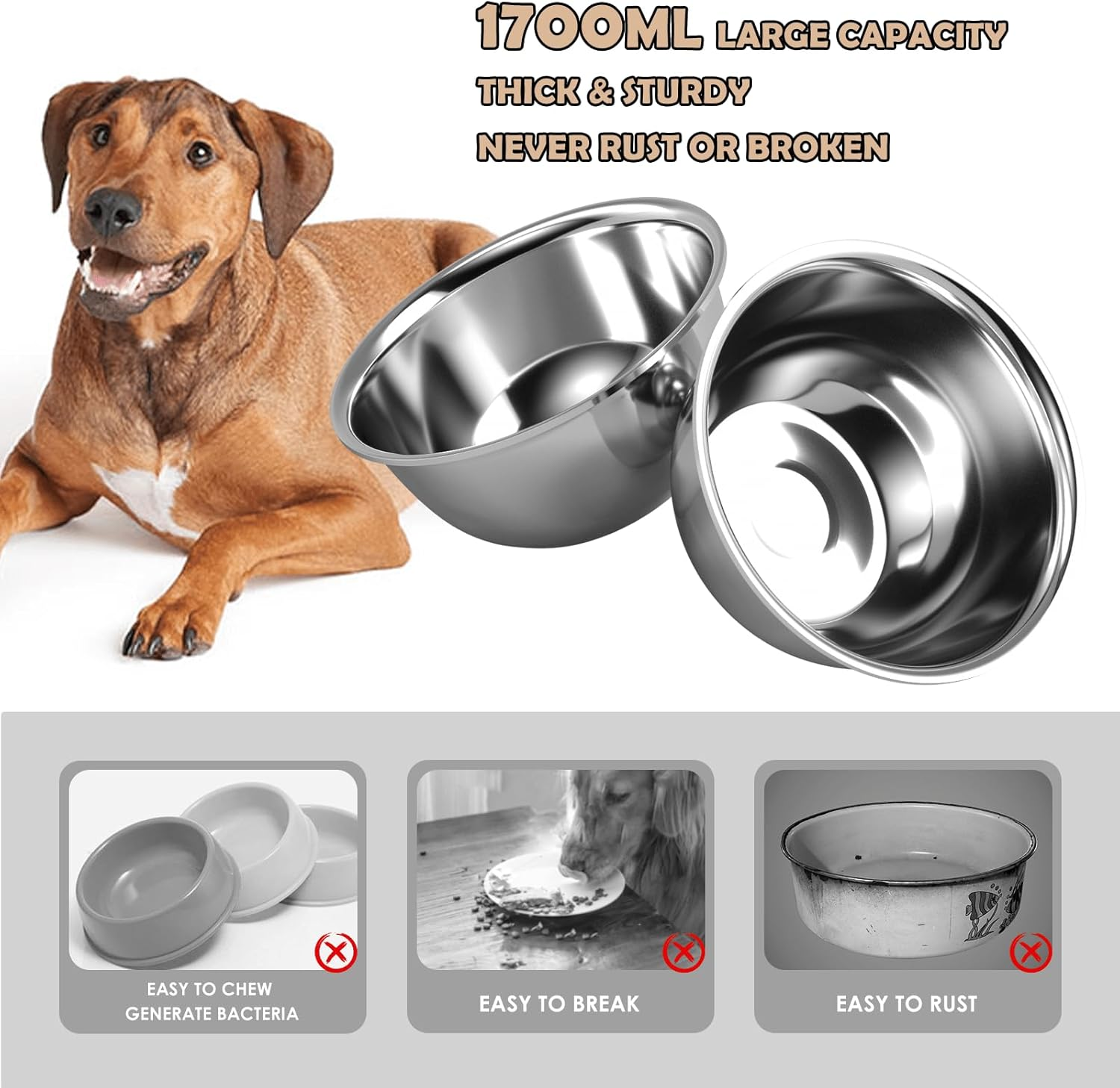 Raised Dog Bowl Stand for Large Dogs, 10” Tall Elevated Feeder with Spill-Proof Mat, Stainless Steel 58OZ Bowls for Food & Water, Gray Color (Mat Size: 16X24”) - Image 5