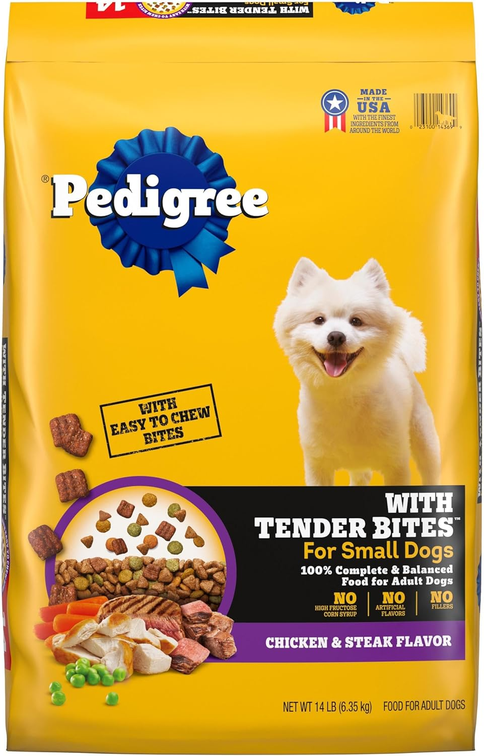 with Tender Bites for Small Dogs Adult Dry Dog Food, Chicken and Steak Flavor, 14 Lb. Bag