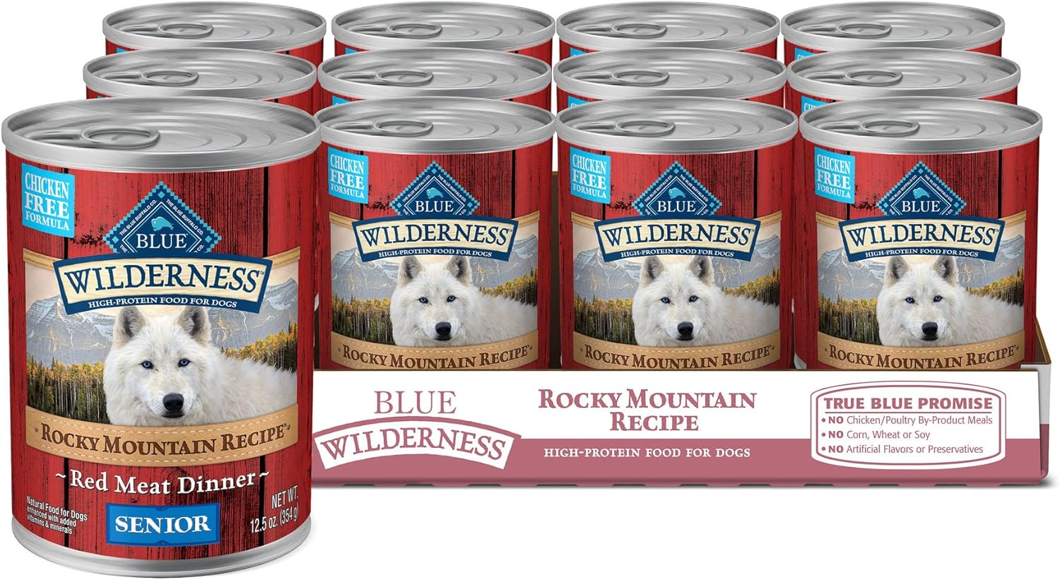 Wilderness Rocky Mountain Recipe Senior Wet Dog Food, High-Protein & Grain-Free, Made with Natural Ingredients, Red Meat Recipe, 12.5-Oz. Cans (12 Count)