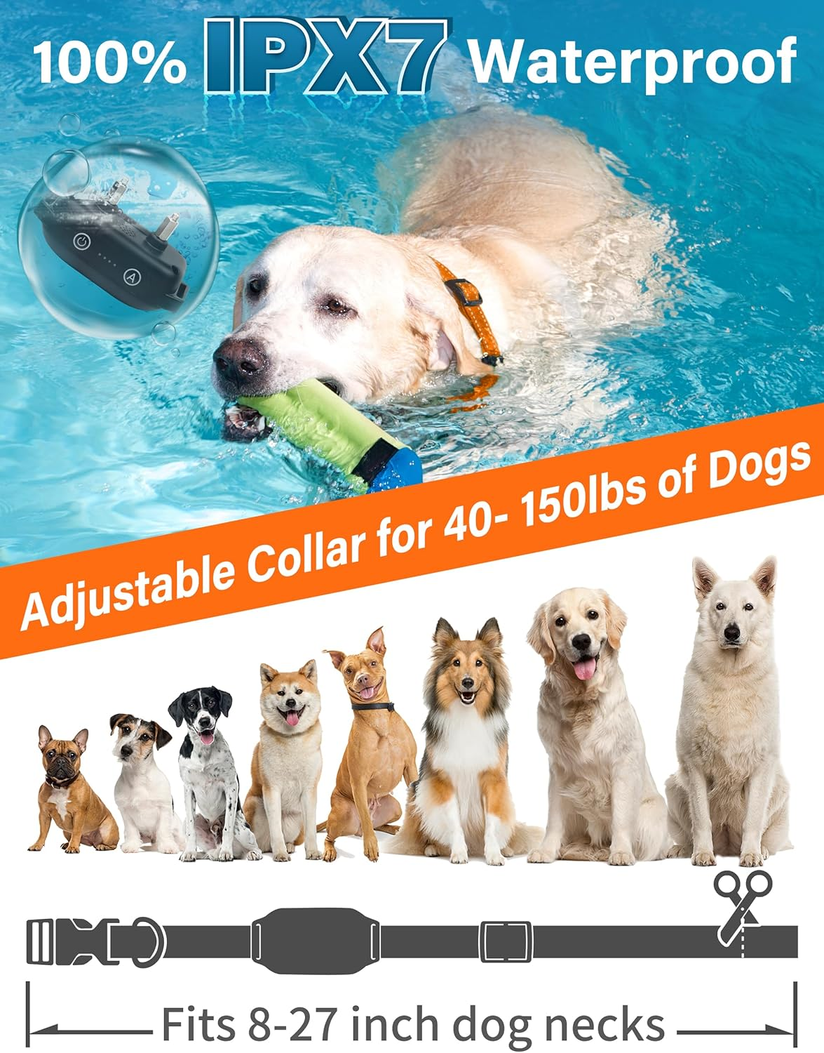 Bark Activated Shock Collar with Remote - Automatic Bark and Training Collar Combo 3300Ft Range, Bark Shock Collar for 40-150Lbs Medium Large Dogs - IPX7 Waterproof - Image 3