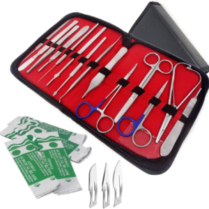 Premium 44 Pieces Instruments Kit Veterinary Scissors Forceps Needle Holders Scalpel Handle, Stainless Steel All in One