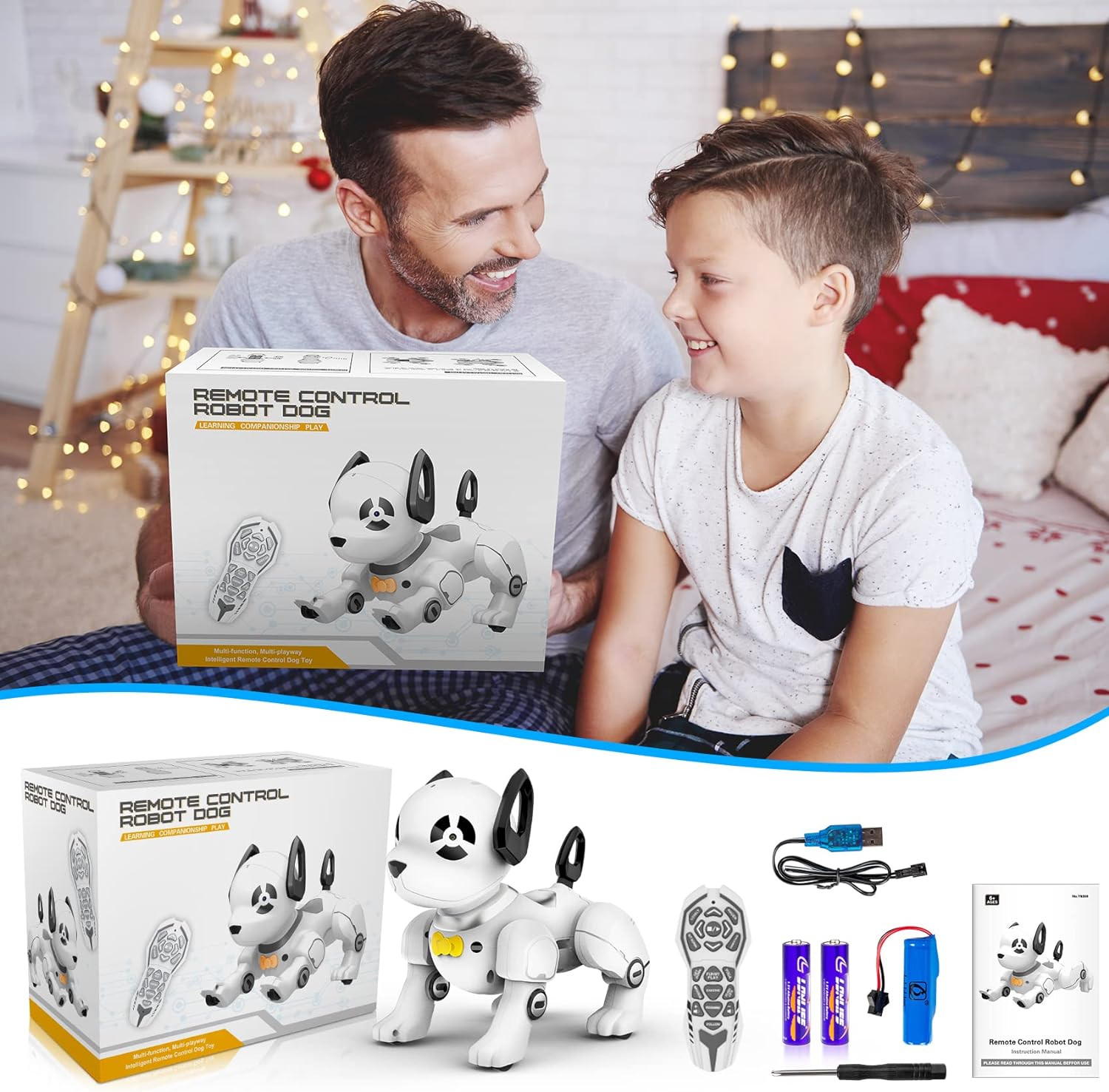 Remote Control Robot Dog Toy, RC Dog Programmable Smart Interactive Robotic Pets, RC Stunt Robot Toys Imitates Animals Music Dancing Handstand Push-Up Follow Functions for Boys Girls Toy White Silver - Image 7