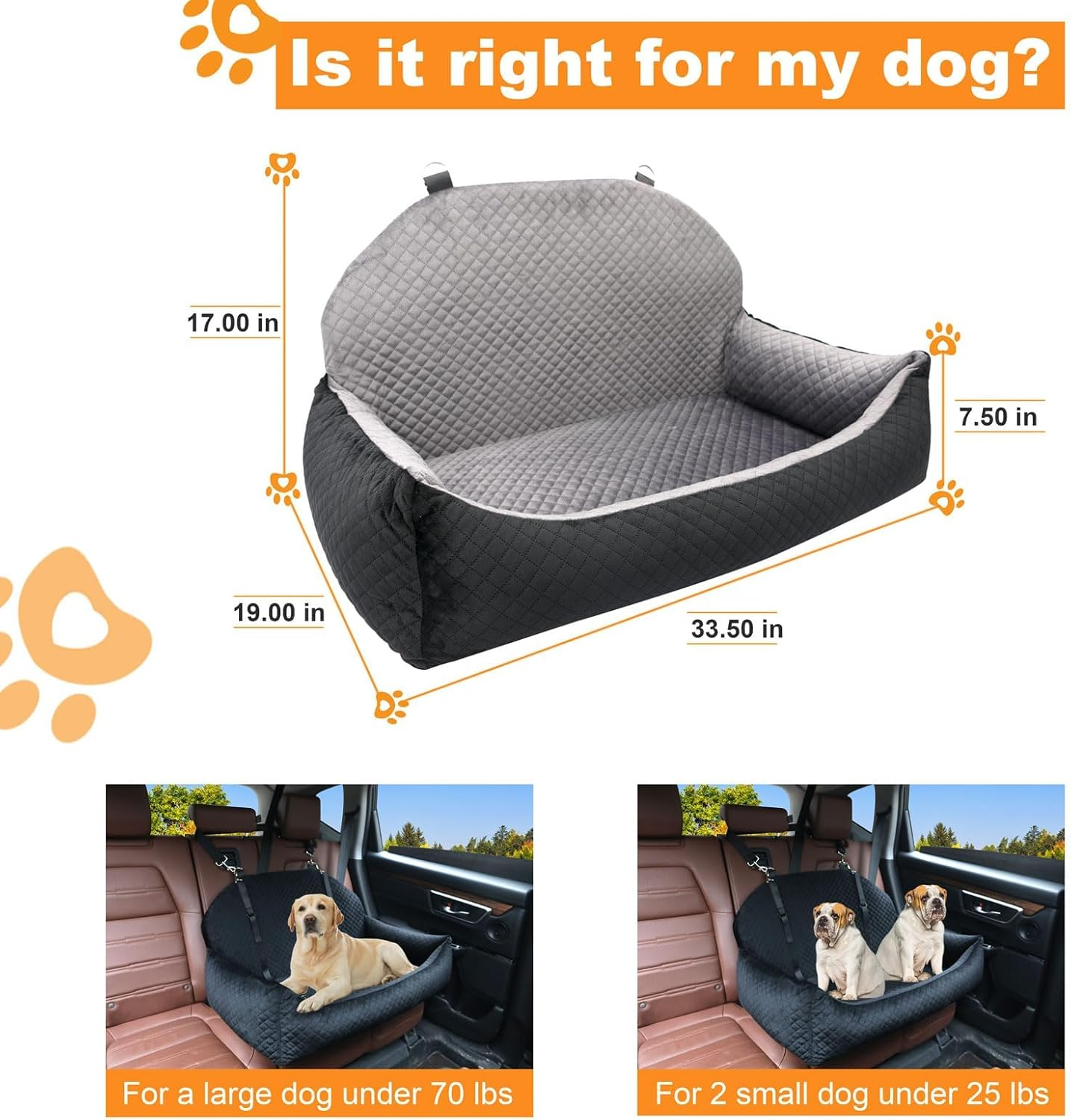 Large Dog Car Seat,Dog Car Bed for Large & Medium & 2 Small Dogs,Pet Booster Seats for Travel Safety,Soft Fabric and Non-Slip Base,Can Be Disassembled and Easy to Clean(Black) - Image 3