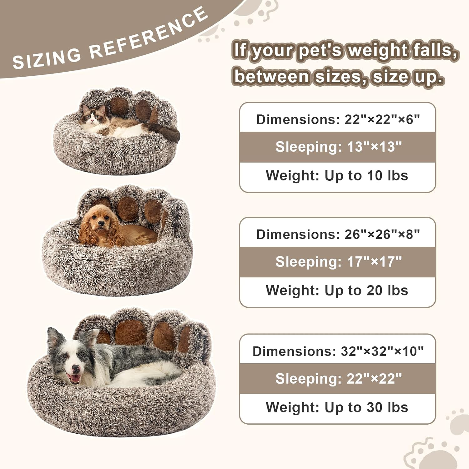 Paw Shape Calming Pet Bed, Plush Faux Fur Donut Bed for Dogs & Cats, Machine Washable, Non-Slip Bottom, Medium (22"×22"×6"), Gray - Image 5