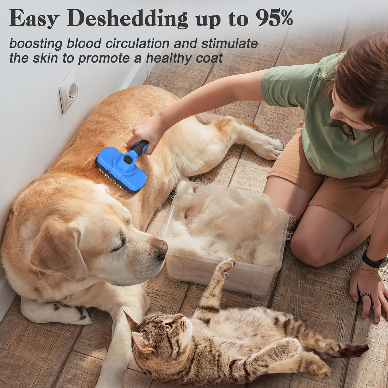 Self Cleaning Slicker Brush - Skin Friendly Deshedding Grooming Tool for Dogs & Cats, Suitable for Shedding & Haired Pets, with Pet Supplies Accessories, Blue - Image 5
