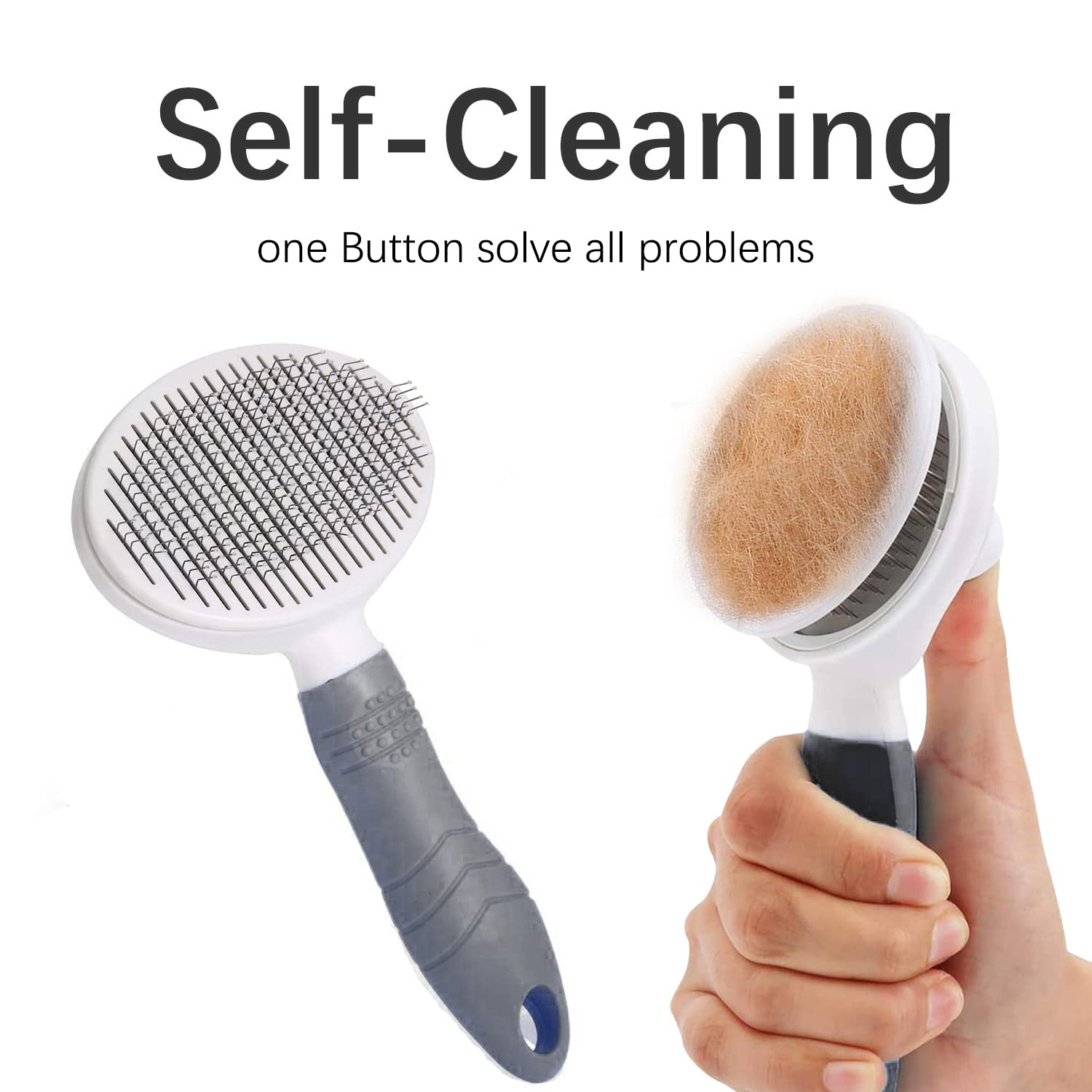 Cat Grooming Brush, Pets Skin Friendly Self Cleaning Slicker Massage Brushes for Shedding Dogs Cats Hair Gentle Remove Loose Undercoat with Long or Short Hairs for All Fur Type- UPGRADED - Image 3