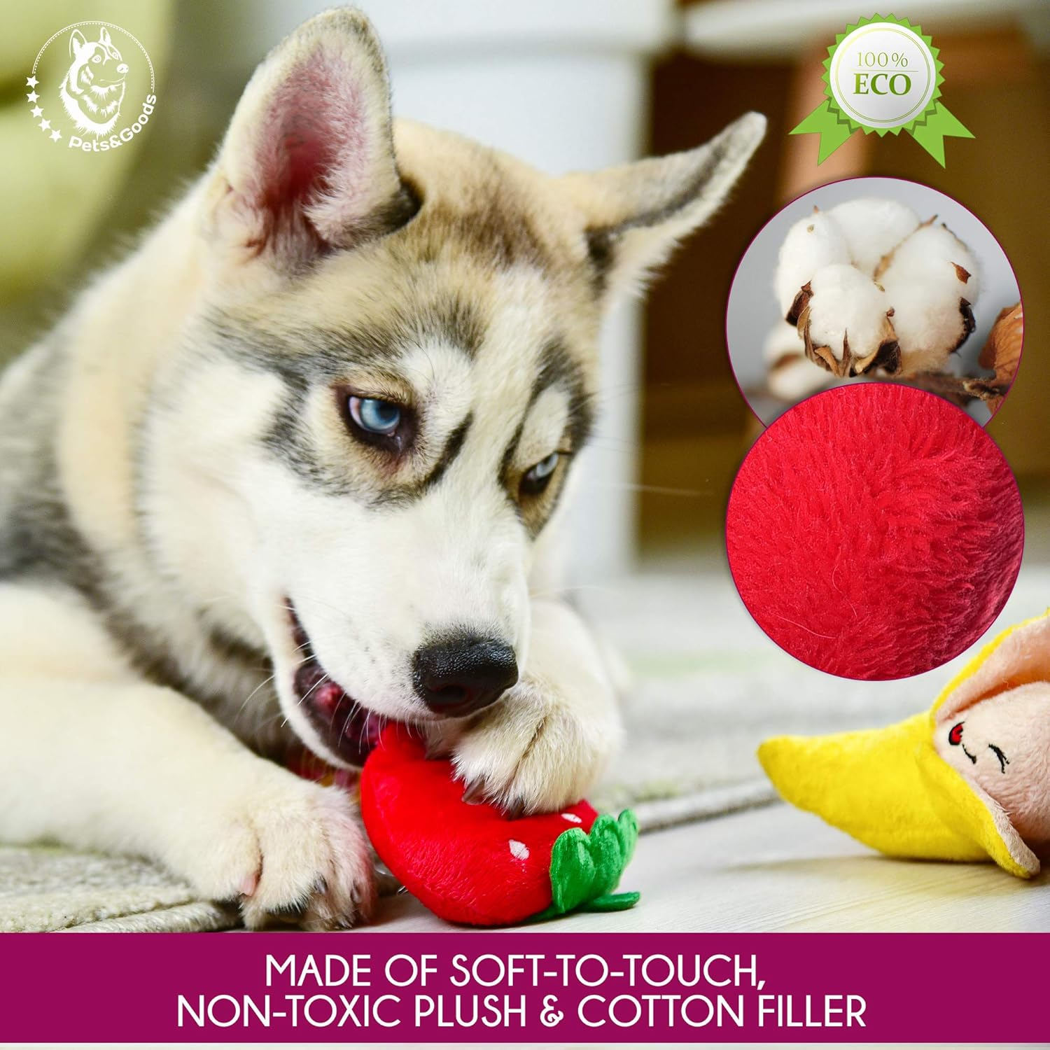 Plush Squeaky Dog Toys – 6-Pack Soft Stuffed Fruit & Vegetable Set for Puppies & Small Dogs – Durable, Cute, Crinkle & Teething Play - Image 3