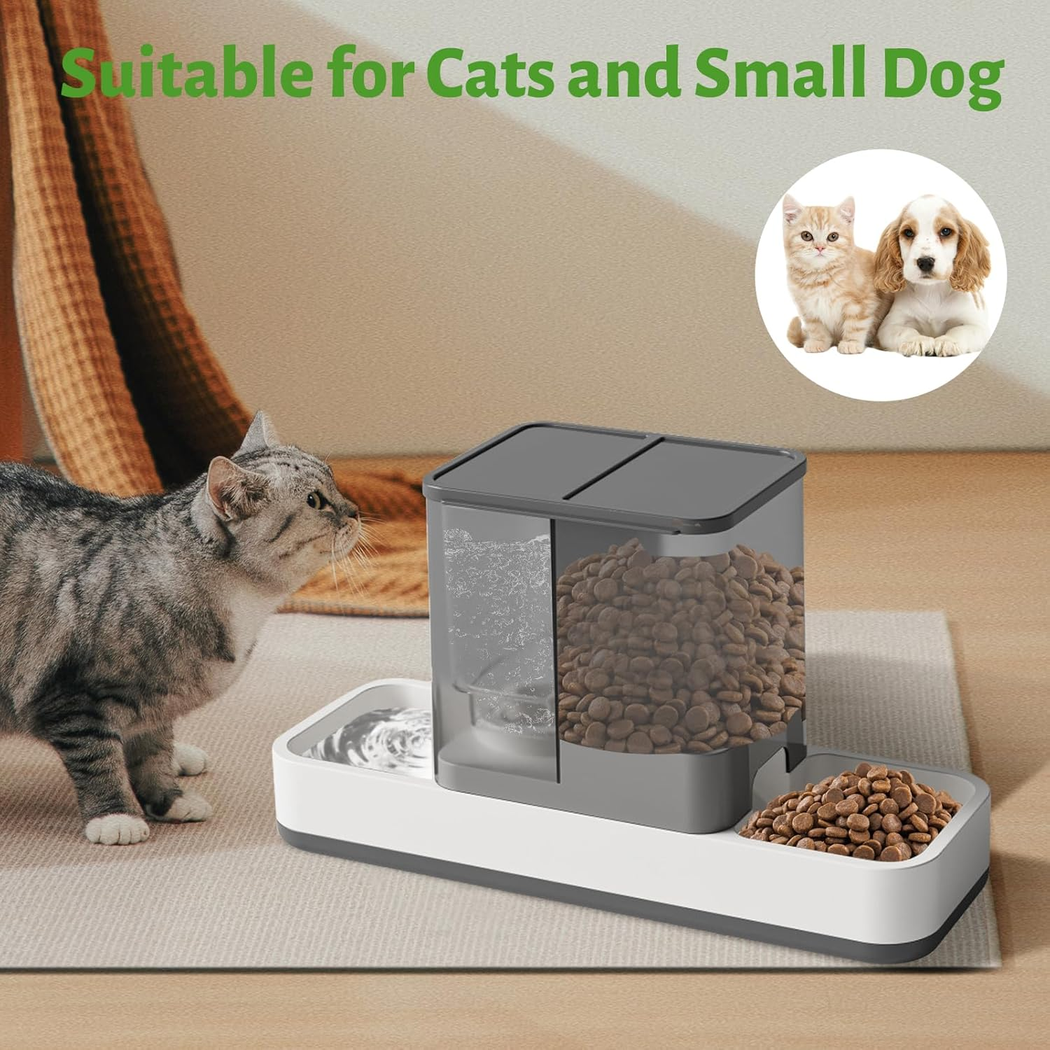 Automatic Small Pet Feeder and Water Dispenser, 2 in 1 Gravity Cat Auto Pet Feeder and Waterer Set Feeder Dish for Small Medium Pets Dog Puppy Kitten (Grey) - Image 7