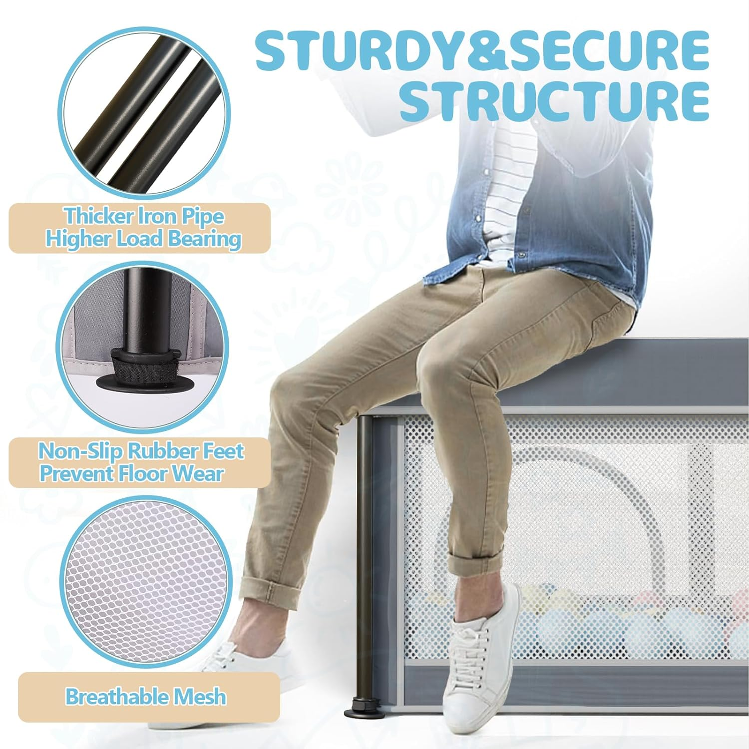 Foldable Baby Playpen with Mat, 50"×50" Collapsible Play Pen for Babies and Toddlers, Indoor & Outdoor Kids Safety Play Pen, Portable Play Yard, Foldable Baby Playpen with 50 Ocean Balls - Image 2