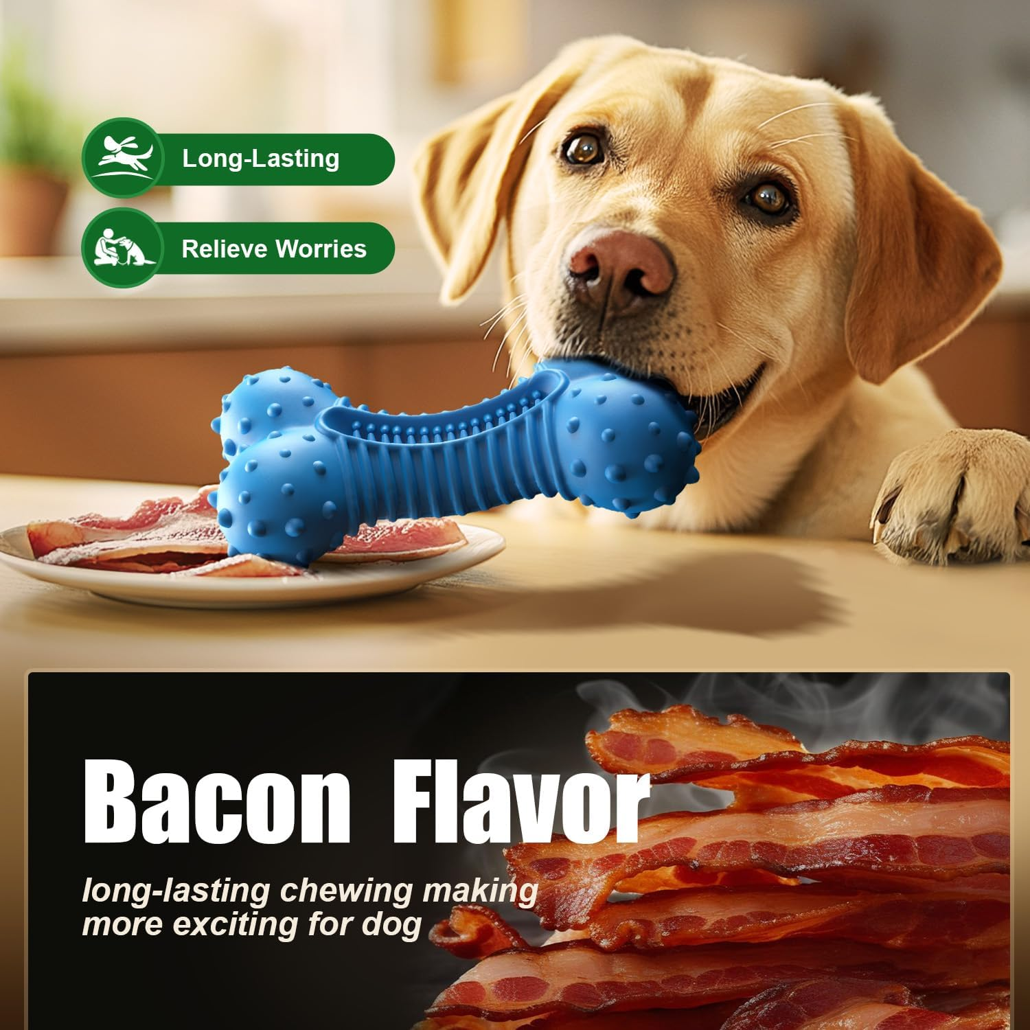 Dog Toys for Aggressive Chewers, Chew Toys for Medium Large Dogs, Durable Natural Rubber Toys with Bacon Flavor, Indestructible Dog Toy,Blue - Image 3