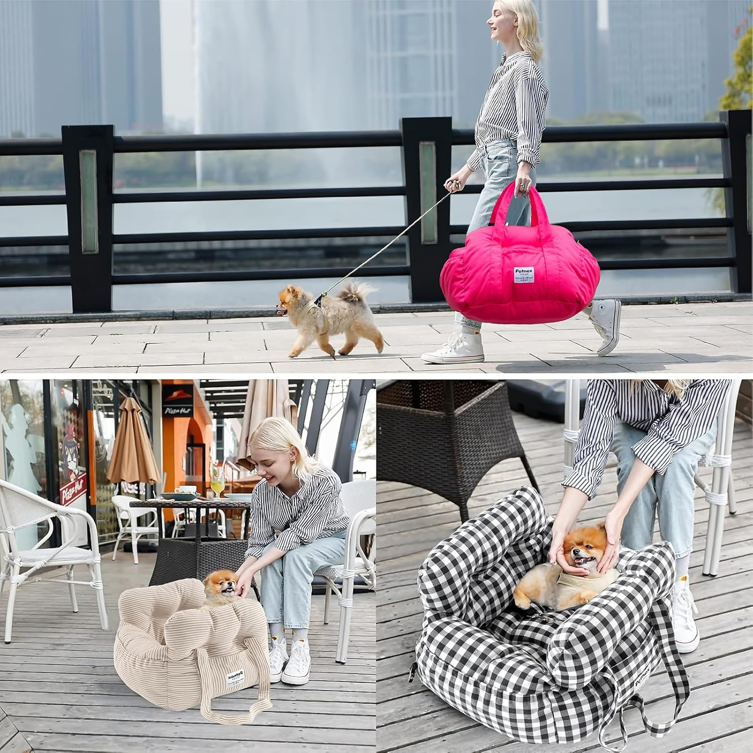 Dog Car Seat for Small Dogs, Portable Puppy Car Seat of Easy Installation, Fashionable Pet Carrier Bag with Large Pockets, Machine Washable Dog Booster Seat (Striped Khaki) - Image 7