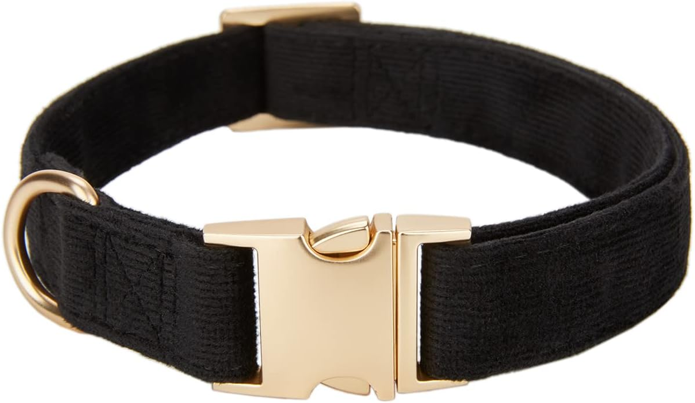 Soft Dog Collar with Metal Buckle Adjustable Durable Comfort Cotton Corduroy Collars for Medium Dogs Velvet Dog Collars, Black