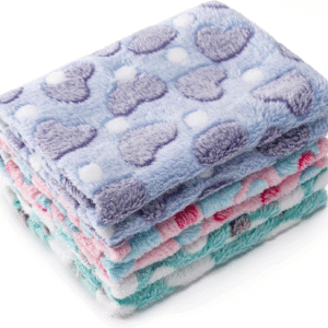 1 Pack 3 Blankets Super Soft Fluffy Premium Fleece Pet Blanket Flannel Paw Printed Throw for Dog Puppy Cat (Small 23X16'', Purple, Pink, Green)
