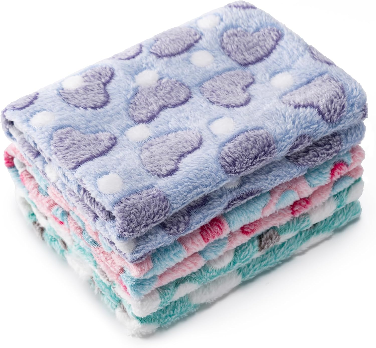 1 Pack 3 Blankets Super Soft Fluffy Premium Fleece Pet Blanket Flannel Paw Printed Throw for Dog Puppy Cat (Small 23X16'', Purple, Pink, Green)