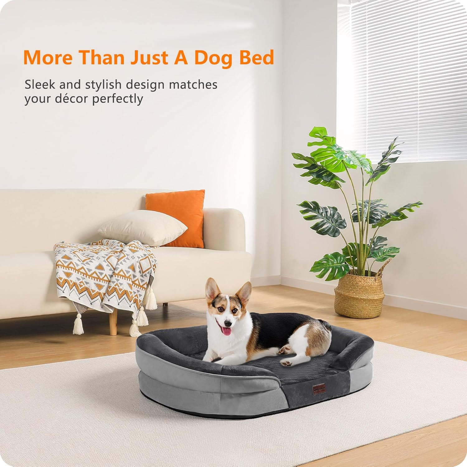 Orthopedic Dog Bed for Medium Dogs with Gel Memory Foam, Waterproof Dog Sofa, Washable Pet Bed with Four Sided Bolster Cushion, Removable Cover & Non-Slip Bottom, 35", Dark Gray - Image 2