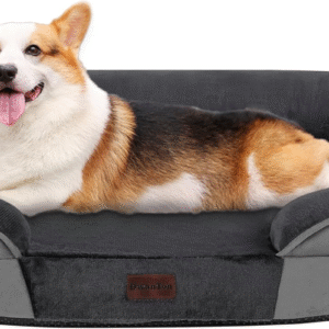 Orthopedic Dog Bed for Medium Dogs with Gel Memory Foam, Waterproof Dog Sofa, Washable Pet Bed with Four Sided Bolster Cushion, Removable Cover & Non-Slip Bottom, 35", Dark Gray