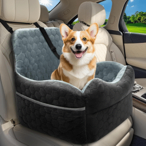 Dog Car Seat for Small Dogs - Puppy Car Seat under 35 Lbs with Thick Elevated Cushion & Safety Belt for Travel - Detachable & Washable Dog Booster Seat with 2 Sides Storage Pockets(Black/Gray)