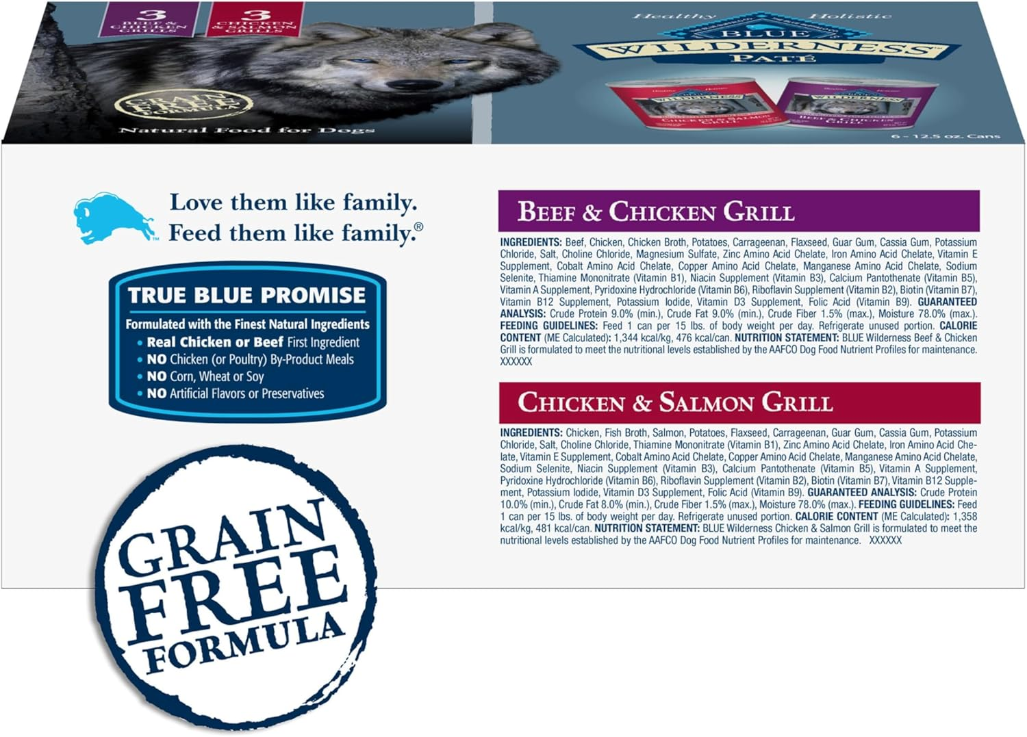 Wilderness High Protein Beef and Chicken & Salmon and Chicken Wet Dog Food Variety Pack for Adult Dogs, Grain-Free, 12.5 Oz Cans (6 Pack) - Image 2