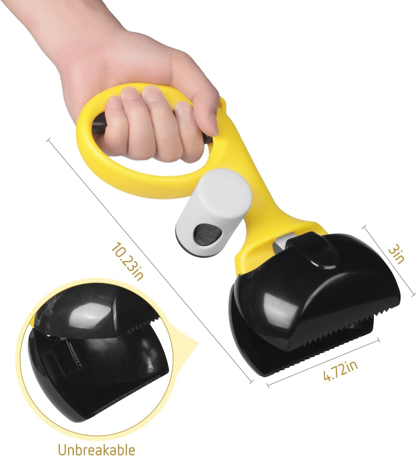 Pet Pooper Scooper for Dogs and Cats with Trash Bags Holder, Non-Breakable High Strength Material Poop Scooper for Easy Grass and Gravel Pick Up(Including a Roll of Trash Bag) (Yellow) - Image 7