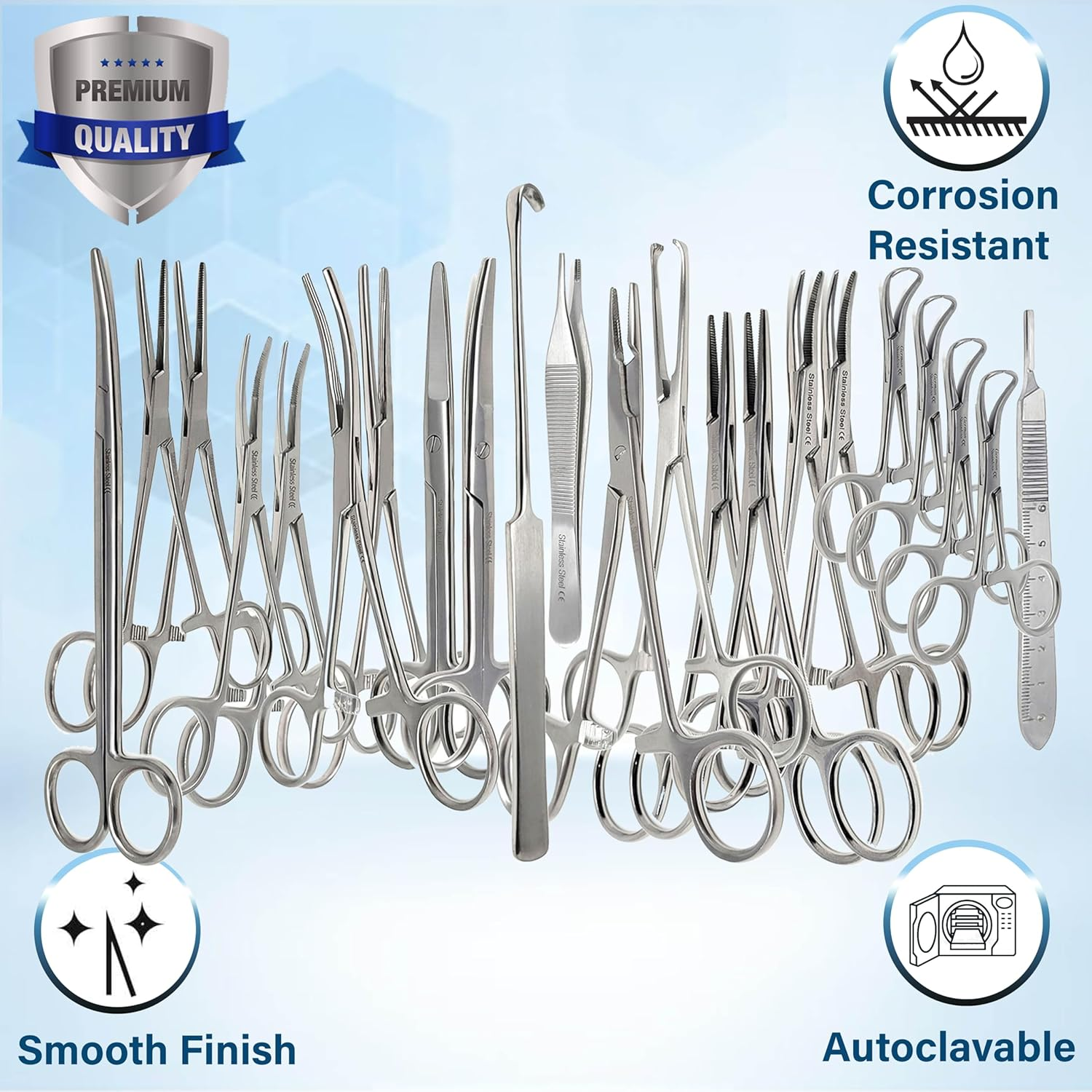 Premium 72 Pcs Feline + Canine Spay Pack Stainless Steel Veterinary Set - Scissors Forceps Hemostats Needle Holder Backhaus Clamps + Extra Blades - All in 1 Complete Kit - Image 5