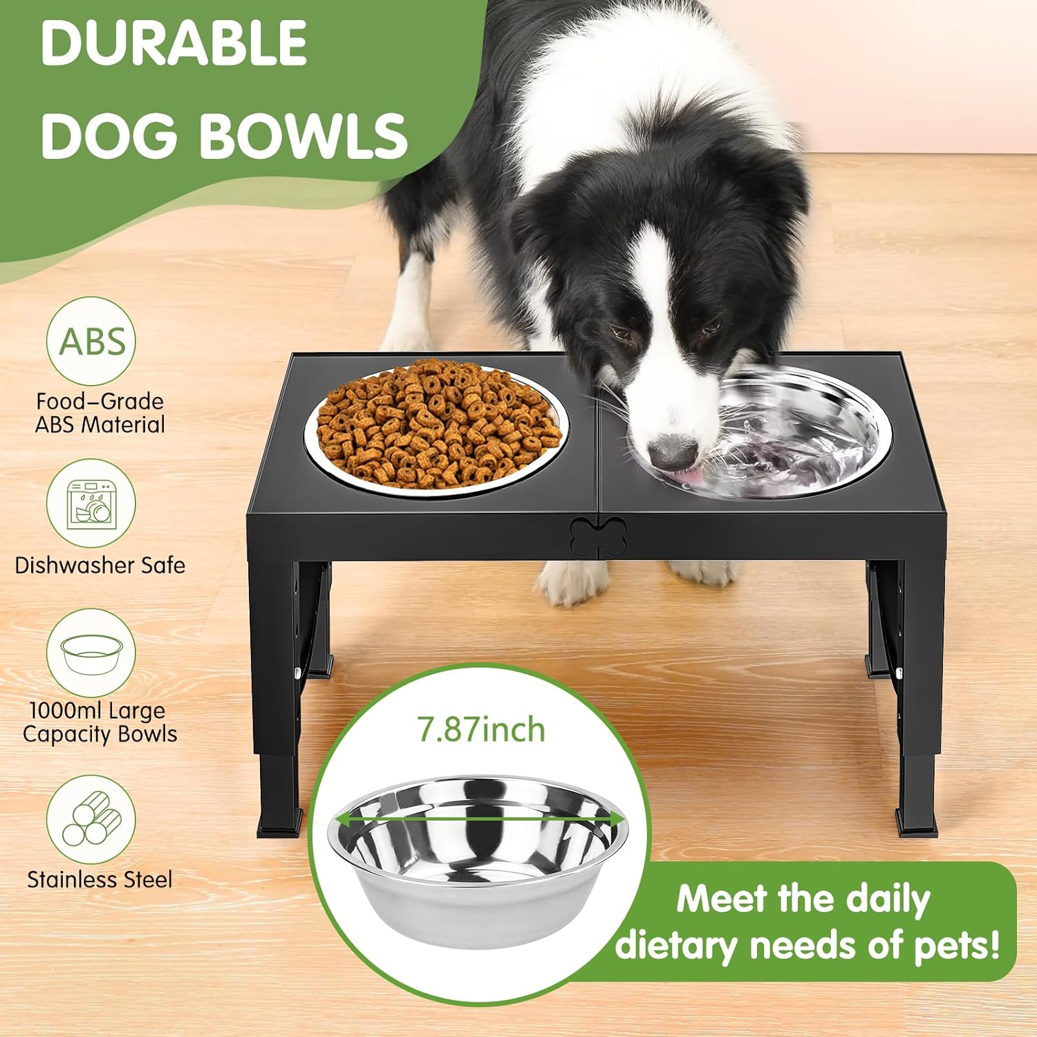 Elevated Dog Bowls Large Breed Raised Dogs Bowl Stand Large/Medium Sized Dog 1L Food Water Bowl Stands 5 Heights Adjustable 9/11/12/14In Black Pet Feeder Dish Station - Image 5