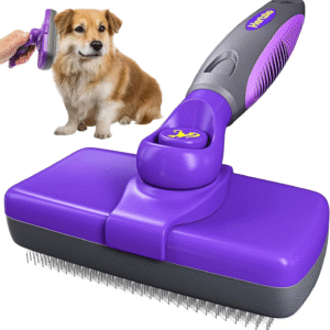 Self Cleaning Slicker Brush for Dogs and Cats - Pet Hair Brush for Shedding Long and Short Hair - Easy Clean Retractable Bristles - Cat and Dog Grooming Tool - Purple