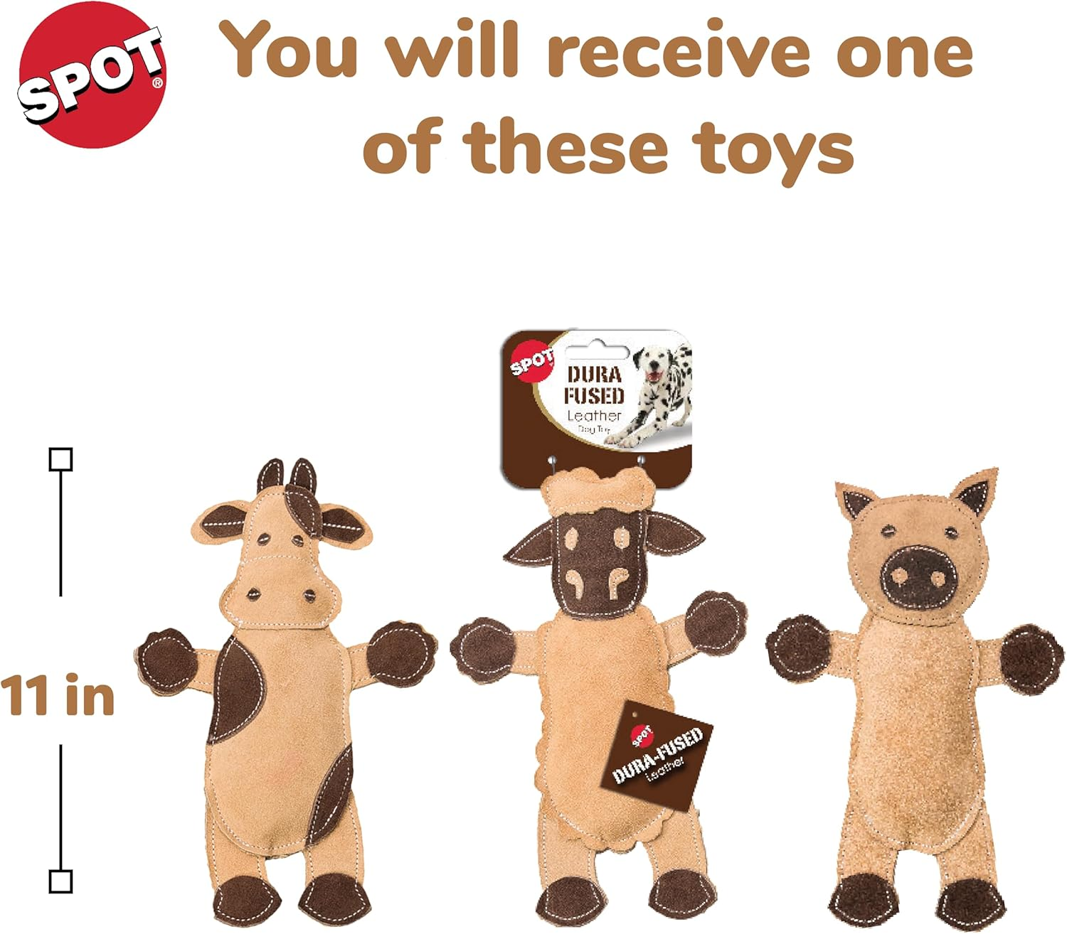 Dura-Fused Leather Barnyard Animals - Stuffed Dog Toy with Squeaker, Real Leather & Jute Fabric, for Light to Moderate Chewers, Great for Adult Dogs and Puppies - 11In, Assorted Styles, 1 Piece - Image 2