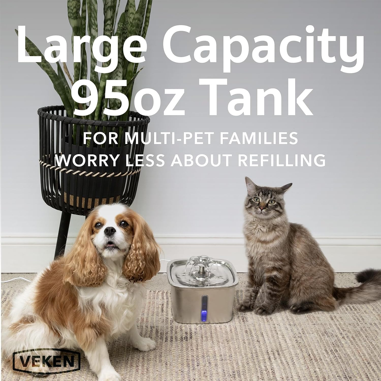 Innovation Award Winner Stainless Steel Cat Water Fountain, 95Oz/2.8L Automatic Pet Fountain Dog Water Dispenser with Replacement Filters & Silicone Mat for Cats, Dogs, Multiple Pets (Silver) - Image 3