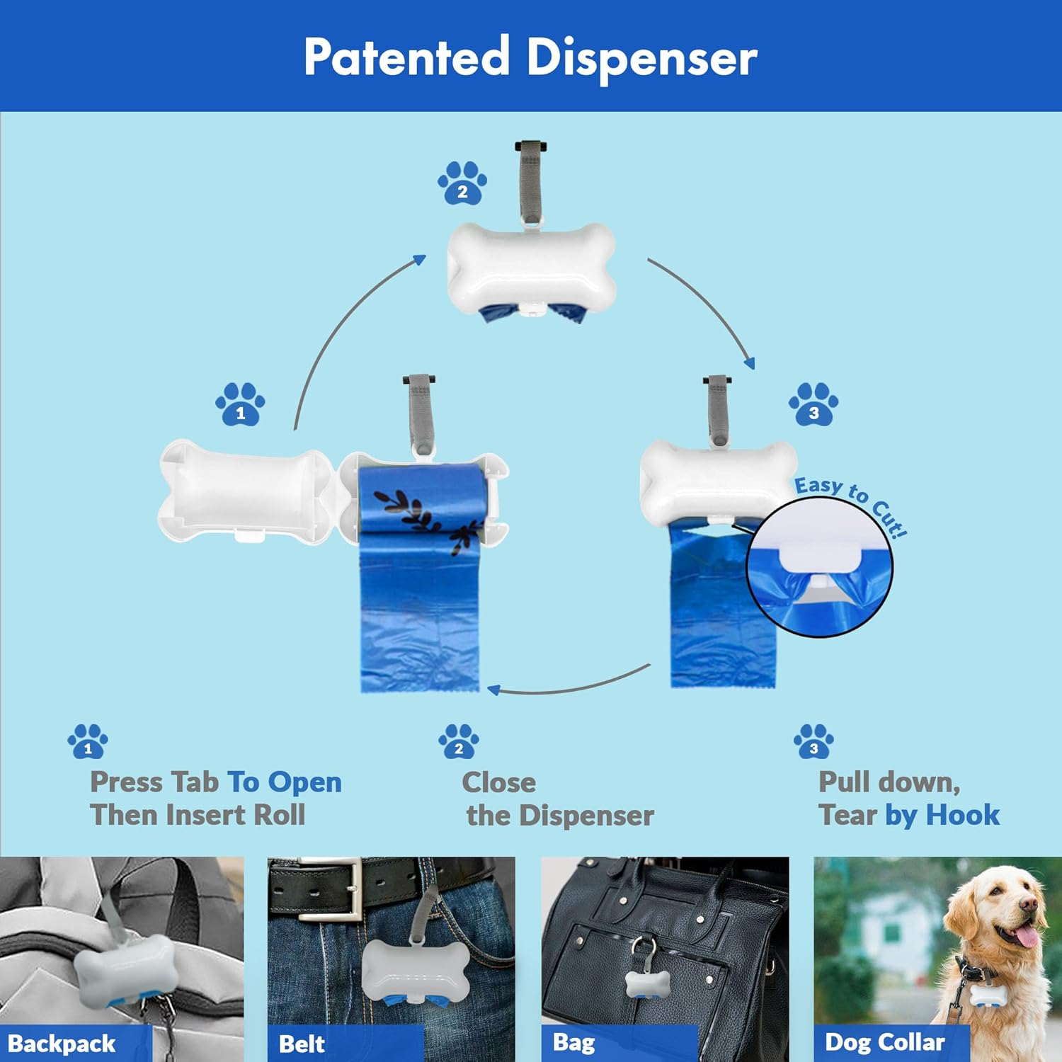 1000 Dog Poop Waste Bags with Dispenser and Leash Tie, 9" X 13", Blue, 1000 Count - Image 3