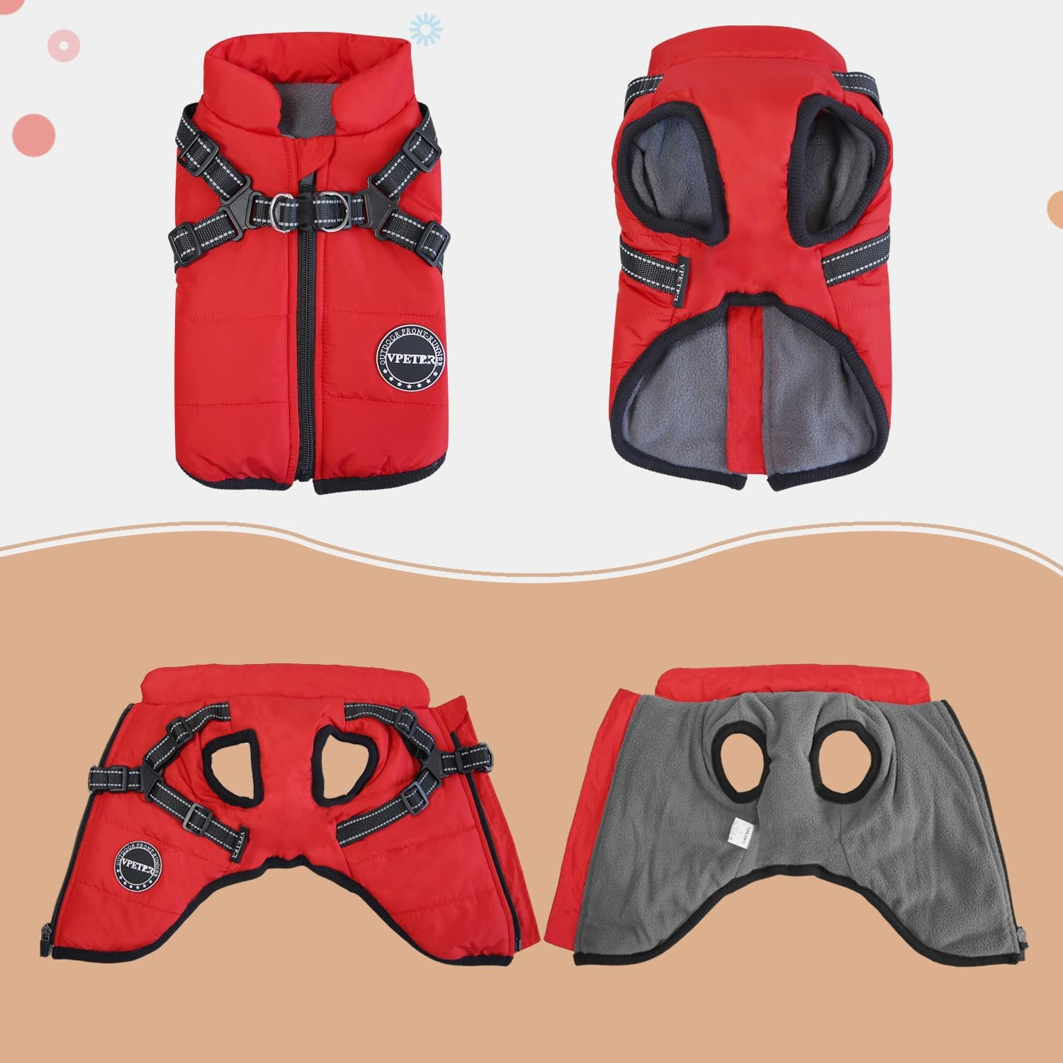 Dog Winter Coat,Warm Jacket Paded Fleece Pet Vest with Built in Harness, Windproof Reflective Cozy Adjustable Snow Pet Coat Clothes with Zipper for Small Medium Large Dogs - Image 3