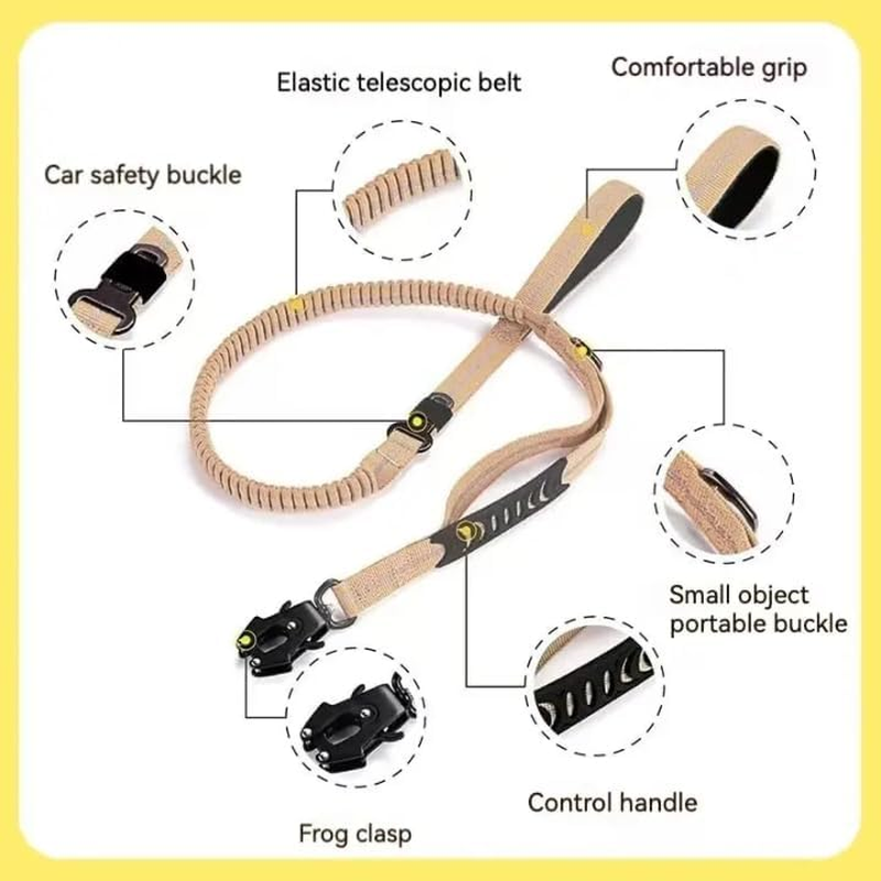 Tactical Dog Harness with Handle, Collar & Leash Set – No Pull Dog Vest with Adjustable Buckles, Reflective Patches & Heavy-Duty Nylon for Medium Dogs (Khaki) - Image 4