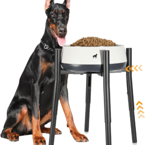 Raised Single Dog Bowl Stand, Adjustable 12-16" Tall, Elevated Dogs Food Bowl Stand for 8-12" Wide Bowls, Dog Bowl Holder for Medium Large - Metal Pets Dish Holder Only - Black