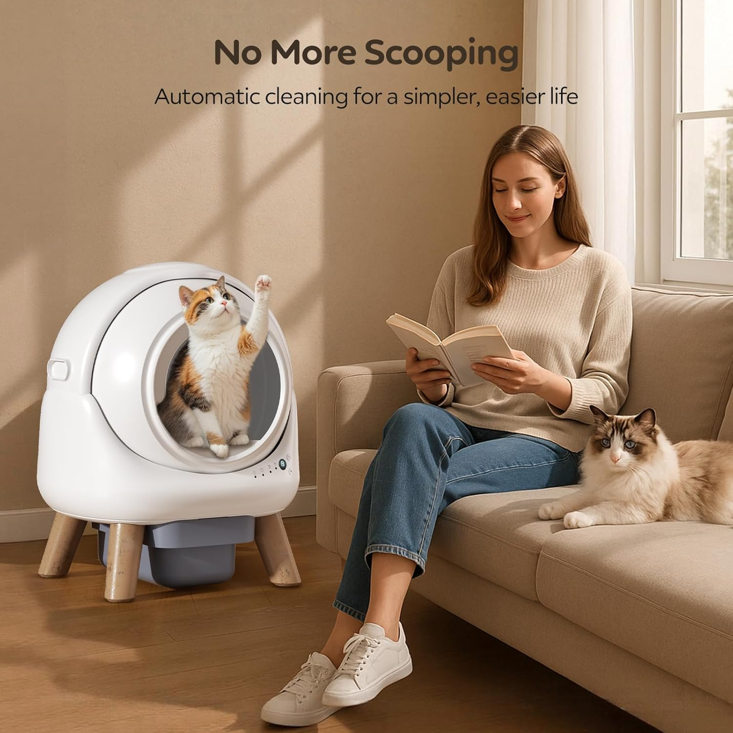 Self Cleaning Litter Box,Automatic Cat Litter Box for Multiple Cats,Robot with APP Control,Dual Safety Protection,Odor-Free Waste Disposal Includes Trash Bags,White - Image 6