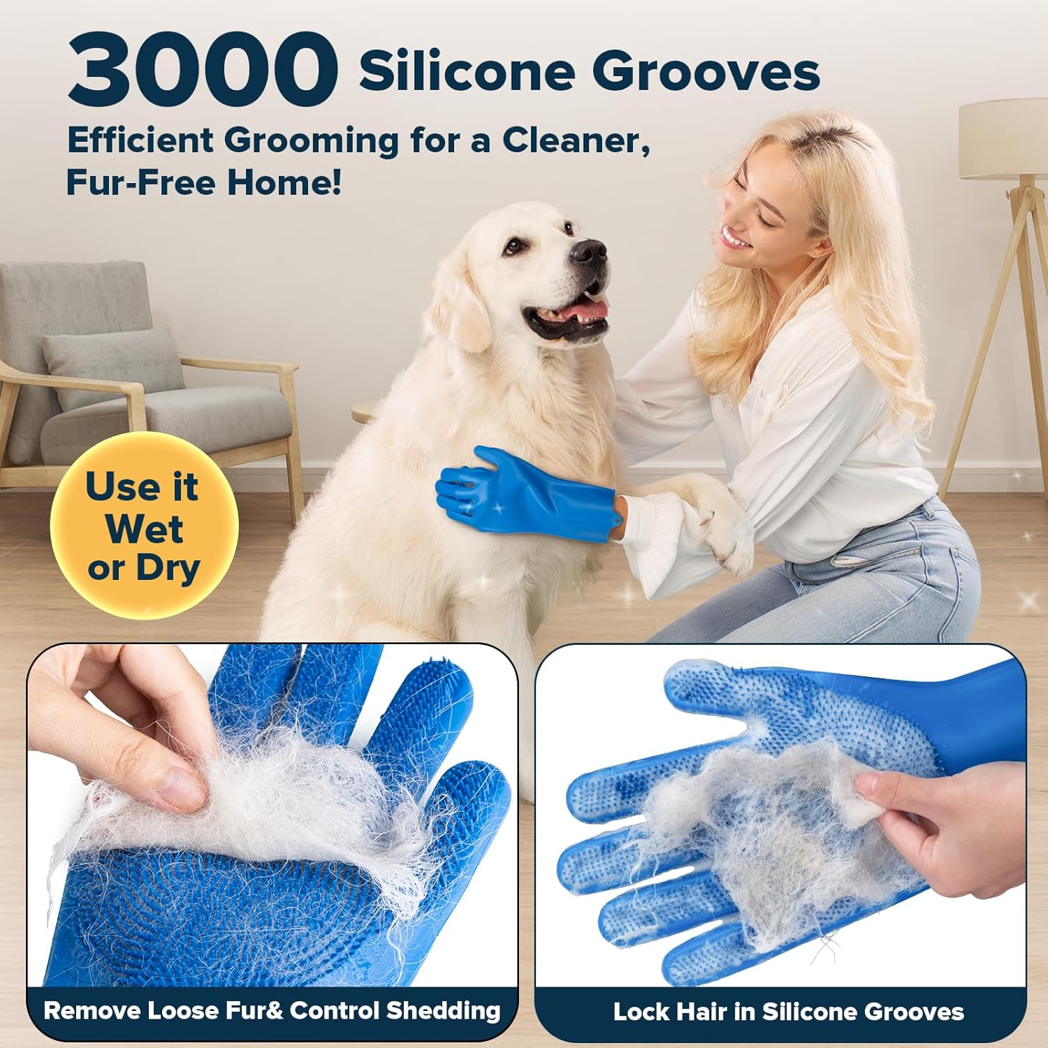 6PCS Pet Grooming Kit for Dogs,Cats and Horses | Dog Washing Gloves | Dog Bath Brush | Dog Bath Gloves | Dog Shampoo Brush | Pet Grooming Gloves | Dog Bath Supplies (Navy Blue) - Image 3